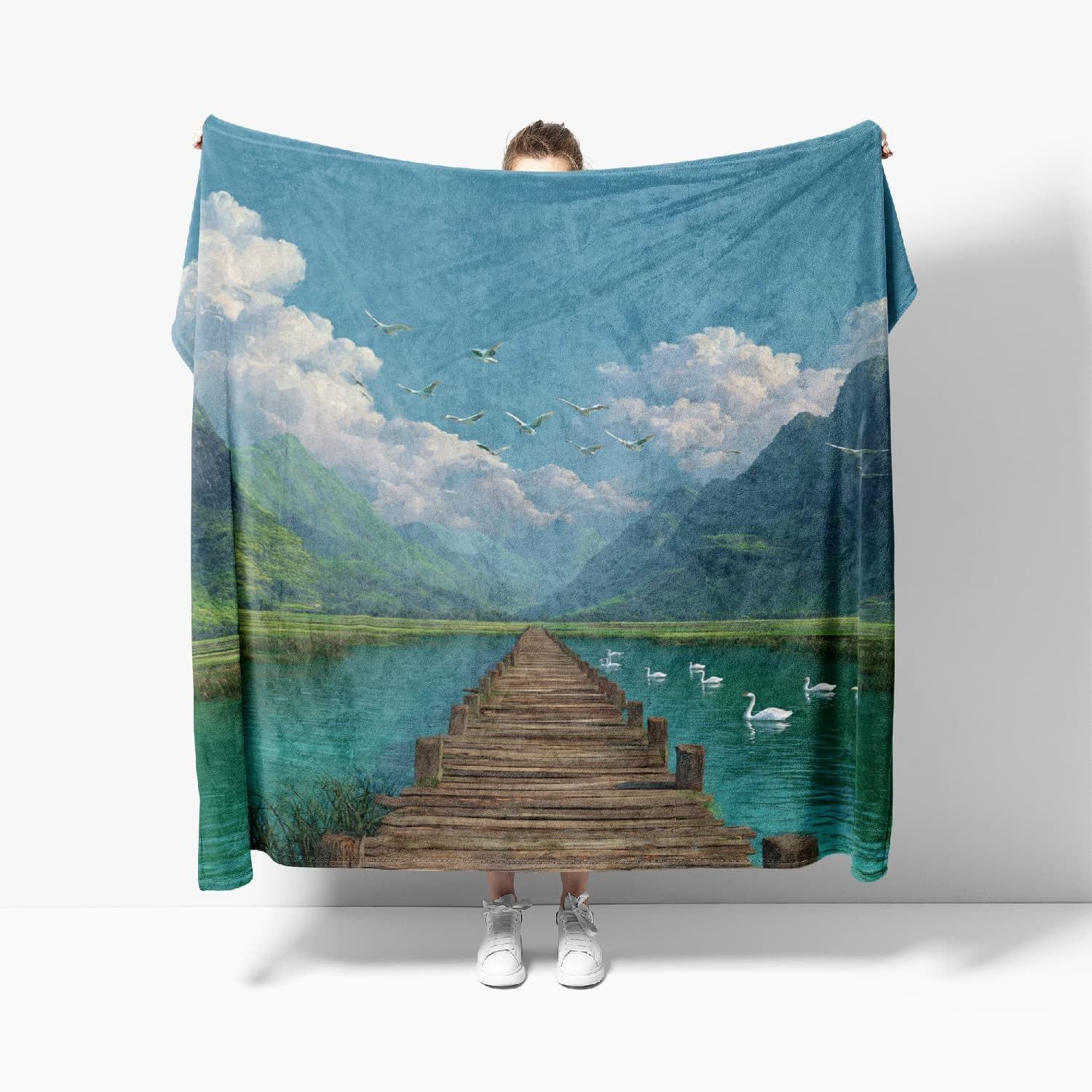 Plaid couverture polaire paysage naturel doux et léger pour camping et voyage en nature