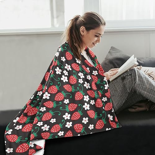 Miniatura 6 de KLL Fruit Red Strawberry Floral Black Flannel Fleece Blanket All Season Use Plush Blanket Lightweight Microfiber Throws 60x90 Inches for Travel,