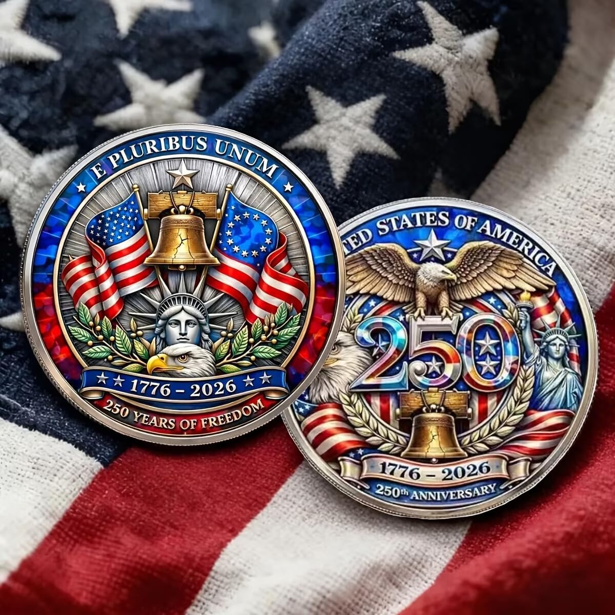 2026 US 250th Anniversary Commemorative Coin, 1776-2026 Bald Eagle Double-Sided 3D Relief Collectible Coin, Historical Souvenir Gift for Collectors