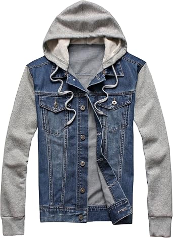 Mens Trucker Hooded Jacket Male Casual Washed Cotton Hoodie Jacket Men Slim Fit Jean Jacket With Hood