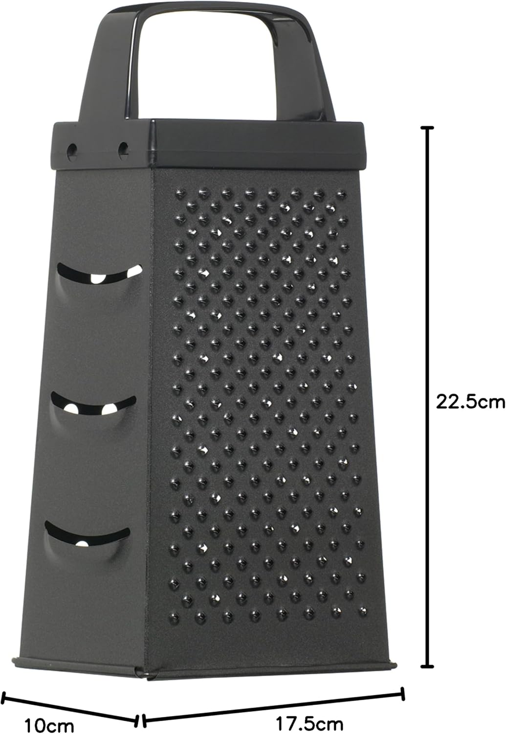 KitchenCraft Non Stick Cheese Grater, 4 Sided, Stainless Steel, Black, 22.5 x 17.5 x 1 cm