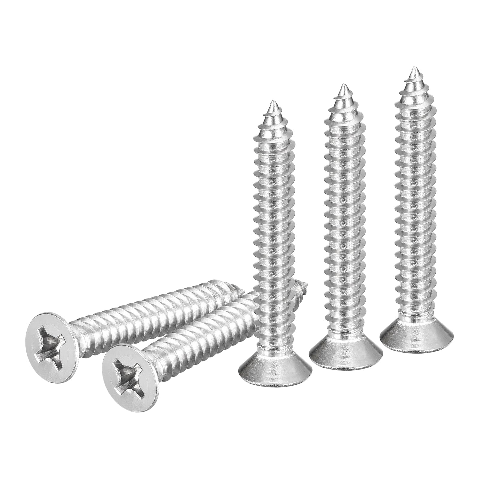 DTGN 30Pcs #14x1-3/4" Flat Head Wood Screws, 304 Stainless Steel Phillips Self Tapping Screws - Good for Woodworking Furniture - Silver
