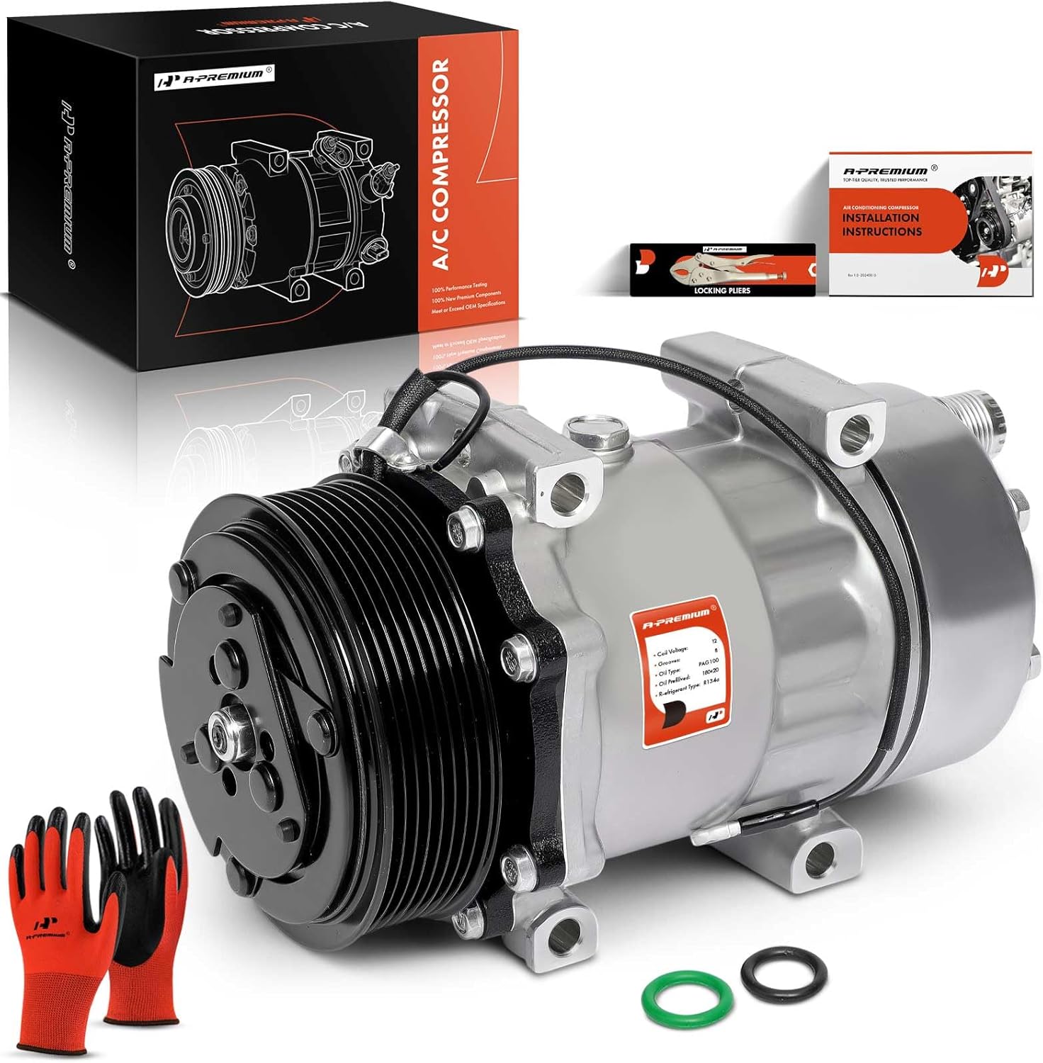 A-Premium Air Conditioner AC Compressor with Clutch Compatible with Ford F-650 F650 2004-2013/2015, F-750 F750 2004-2013/2015