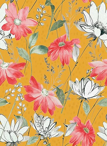 Revestimiento de estante amarillo vintage, papel de contacto para despegar y pegar, papel tapiz floral amarillo para paredes, gabinetes, aparadores,