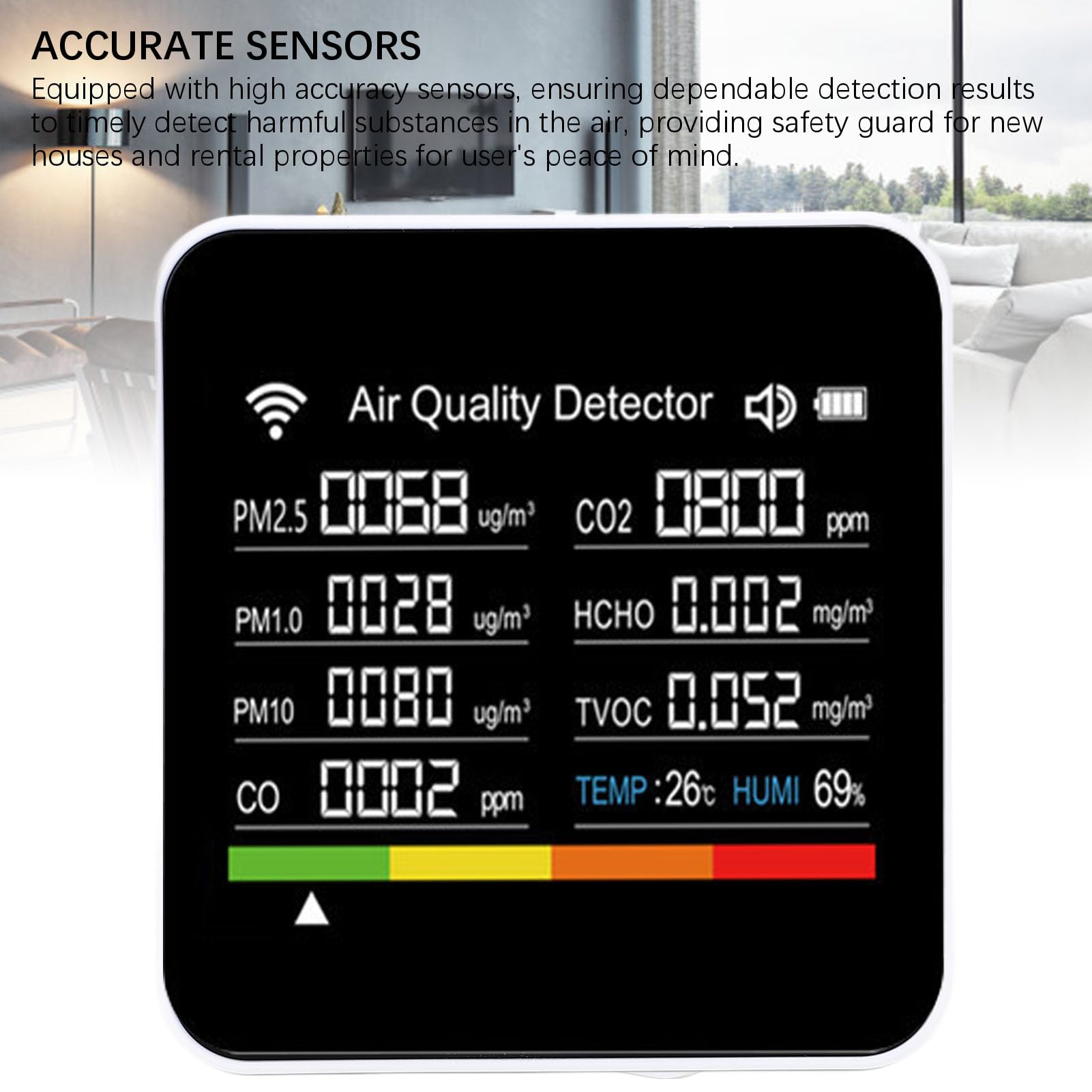Smart Air Quality Detector, PM2.5 VOCs Temperature Humidity Tester for Home Office Travel, 14 Functions Detection Parameters Display