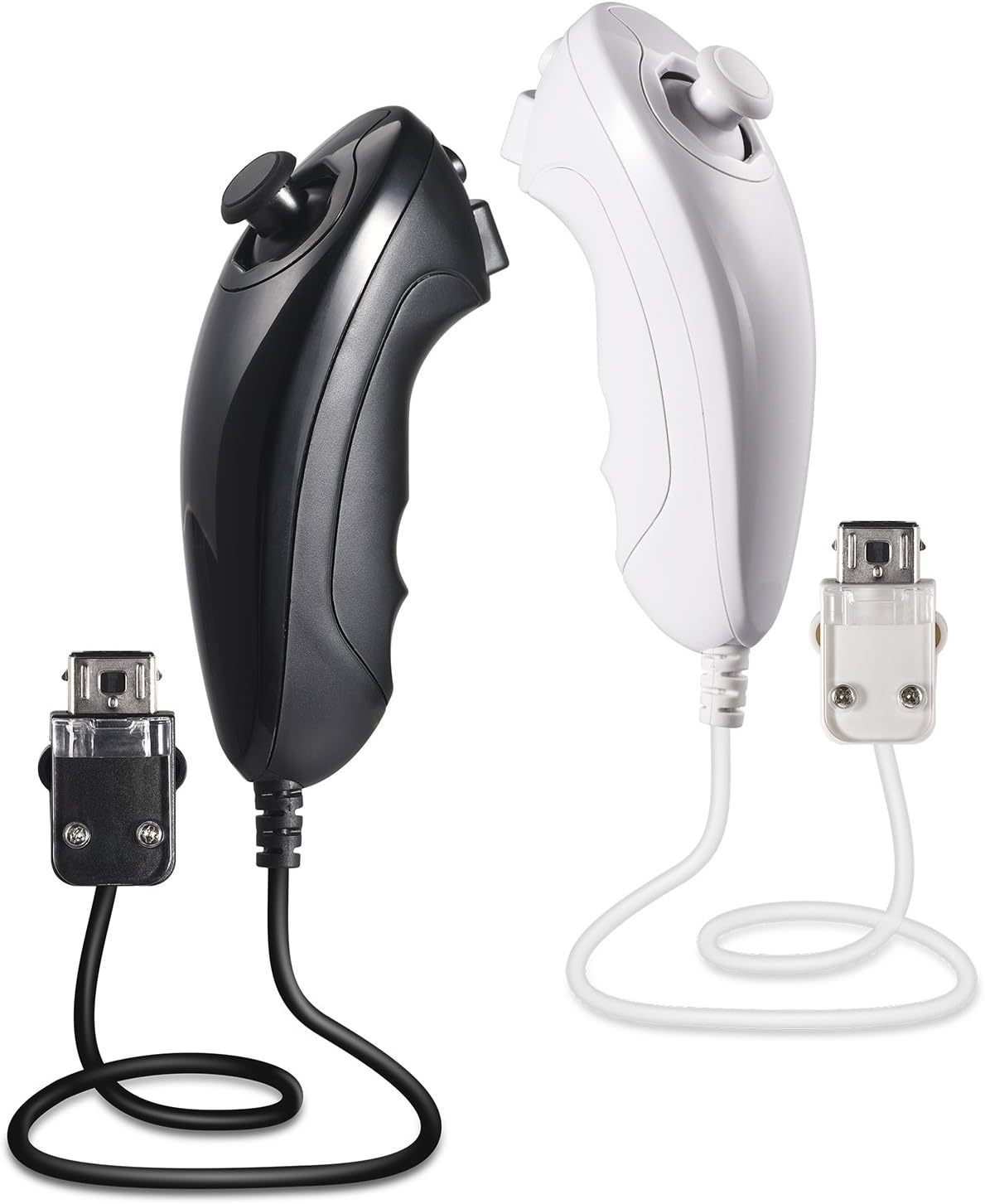 miadore 2 Packs Replacement Nunchuk Controller for Wii & Wii U Console (White/Black)