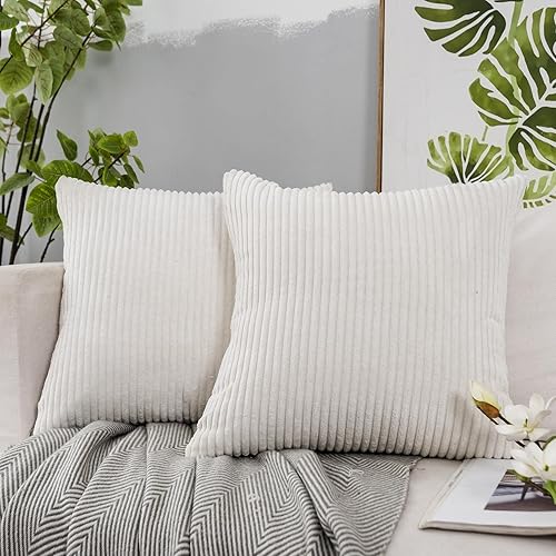 JUSPURBET Juego de 2 fundas de almohada de pana de 16 x 16 pulgadas con cremallera invisible para sofá, cama, sala de estar, fundas de cojín