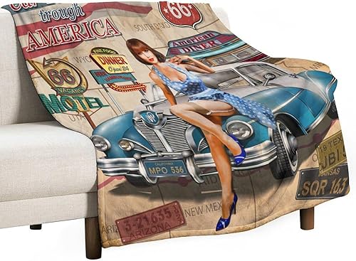 Miniatura 79 de Manta clásica retro para automóvil, diseño clásico de automóvil clásico americano, diseño de motocicleta, manta de franela súper suave para cama y