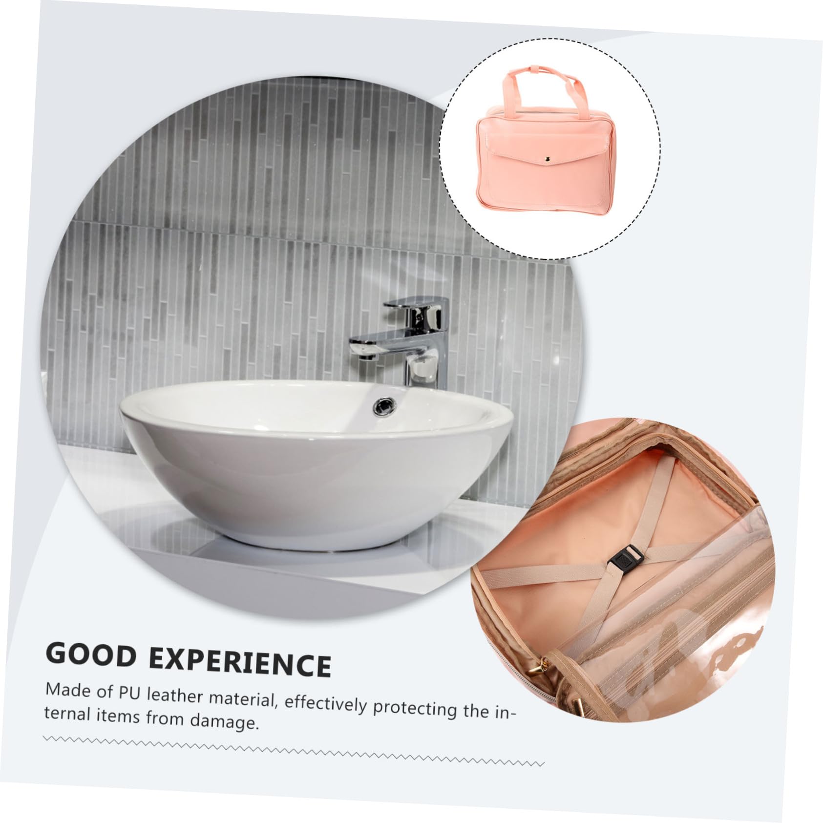 Borsa da Viaggio per Toilette Design Sospeso, Rosa in Pu | Organizer Capiente Scomparti Multipli e Tasche, Manico Integrato, Stile Raffinato per Spostamenti