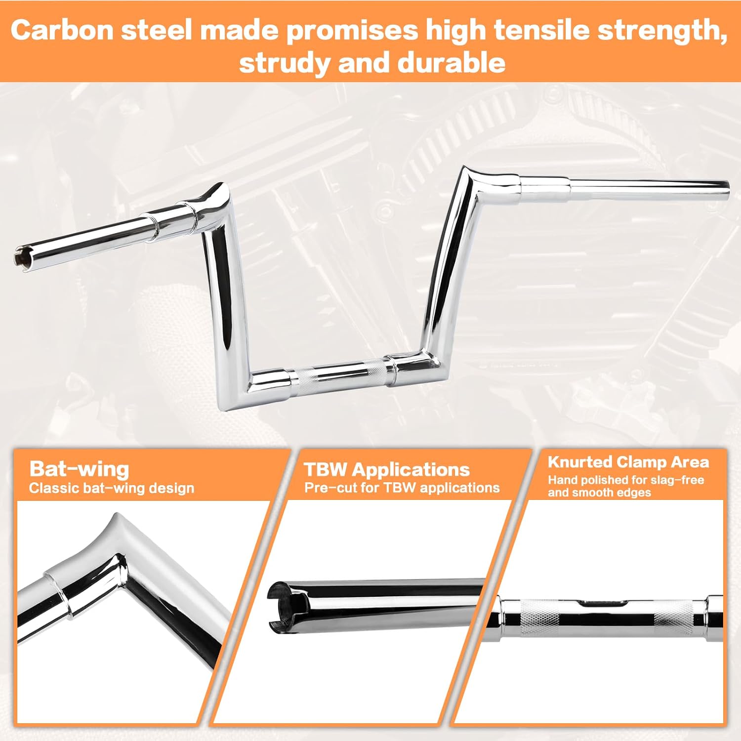 10" Rise Road Glide Handlebar 1.5" Fat 1.25" Clamp Motorcycle Ape Hanger Replacement for Harley 2016-2023 Road Glide Custom Ultra Limited FLTRX FLTRXS FLTRU FLTRK, Chrome