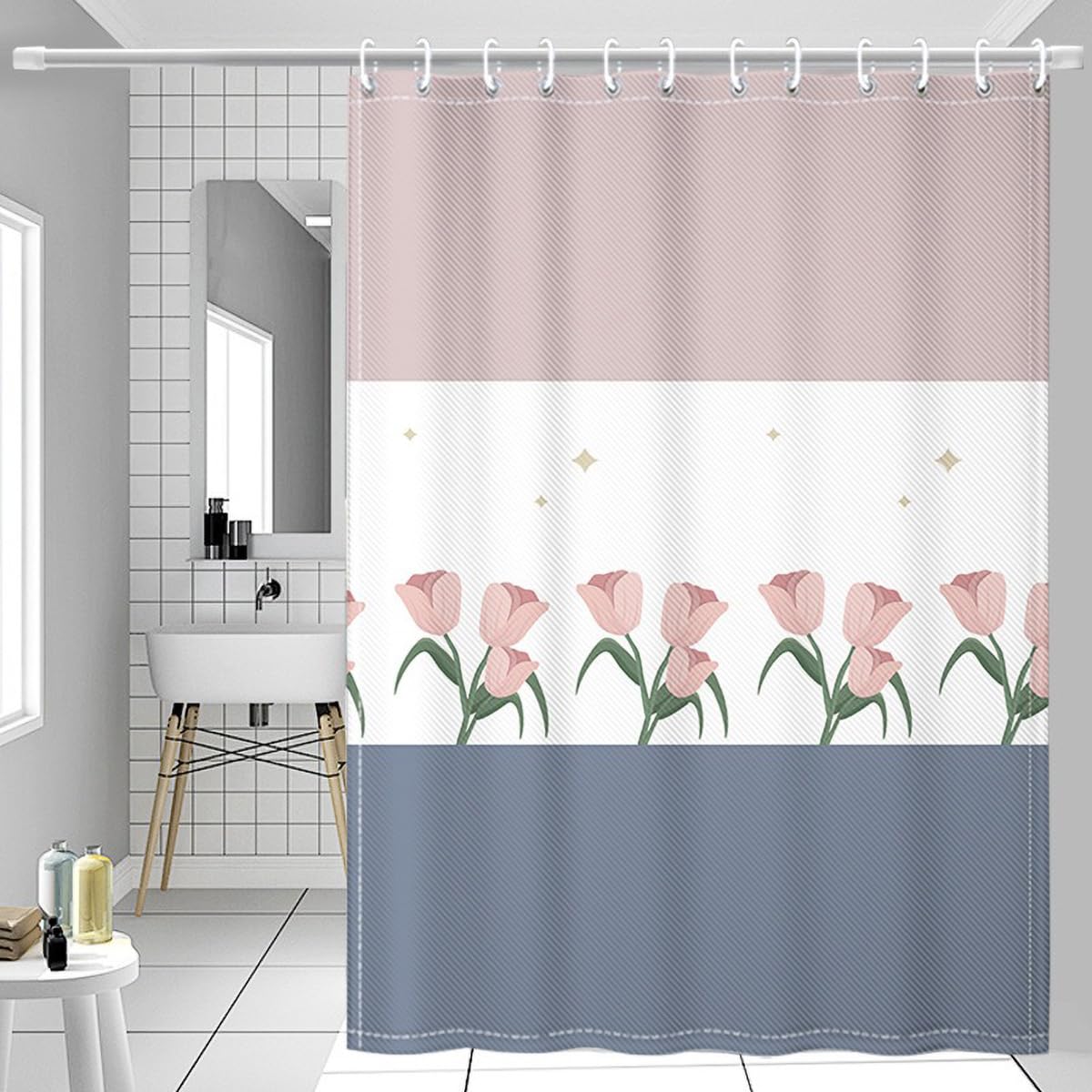 Tennove Shower Curtain Mould Resistant Flowers 150x180cm Drop Bathroom Curtain Waterproof Polyester Fabric Wet Room Bathtub Shower Curtain,Weighted Hem,Quick Dry โ image 1