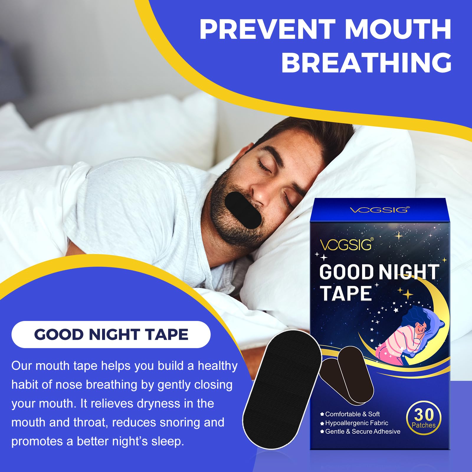 30 Pezzi Nastro per la Bocca per Dormire, Bocca Anti Russare, Ovale Mouth Tape for Sleeping, Nastro la Bocca per Uomini e Donne, Migliore Respirazione e Sonno