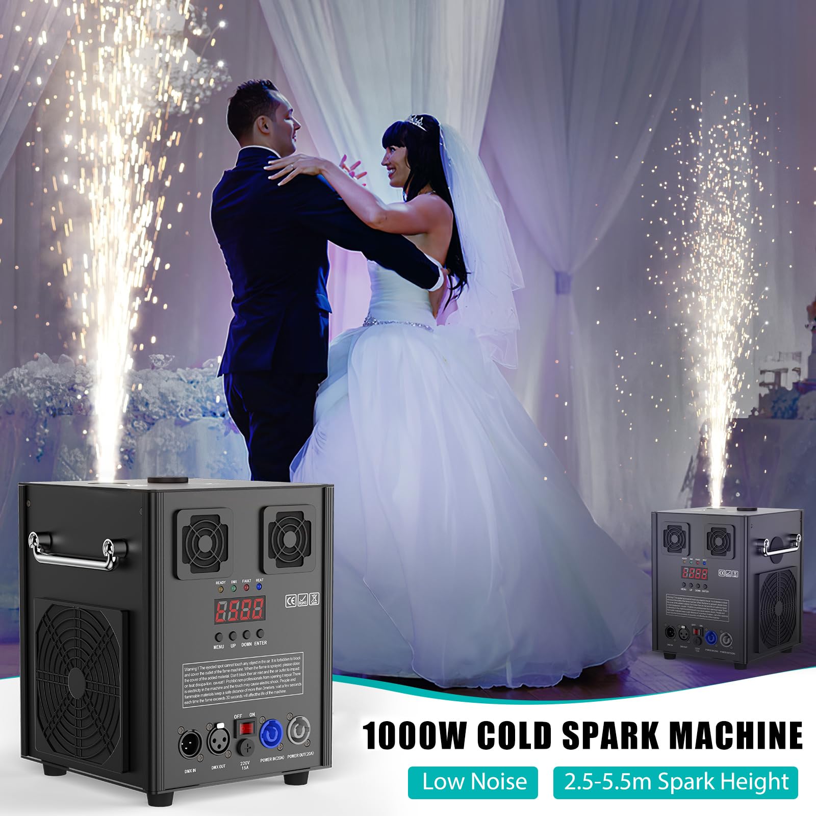 4 Pezzi Macchina a Scintilla Fredda, 1000W Nero Effetti Speciali Macchine con d-mx512 (3CH) Telecomando Senza Fili Macchine Pirotecniche per Nozze Bar Stage Party Halloween Natale Matrimoni