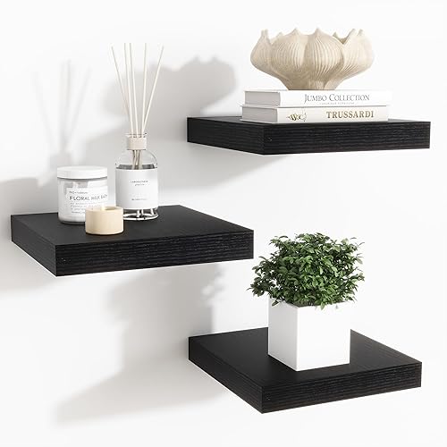 Fun Memories - Estantes flotantes para pared - Estantes cuadrados de 7.5 pulgadas con soportes invisibles, estante pequeño de pared negro para
