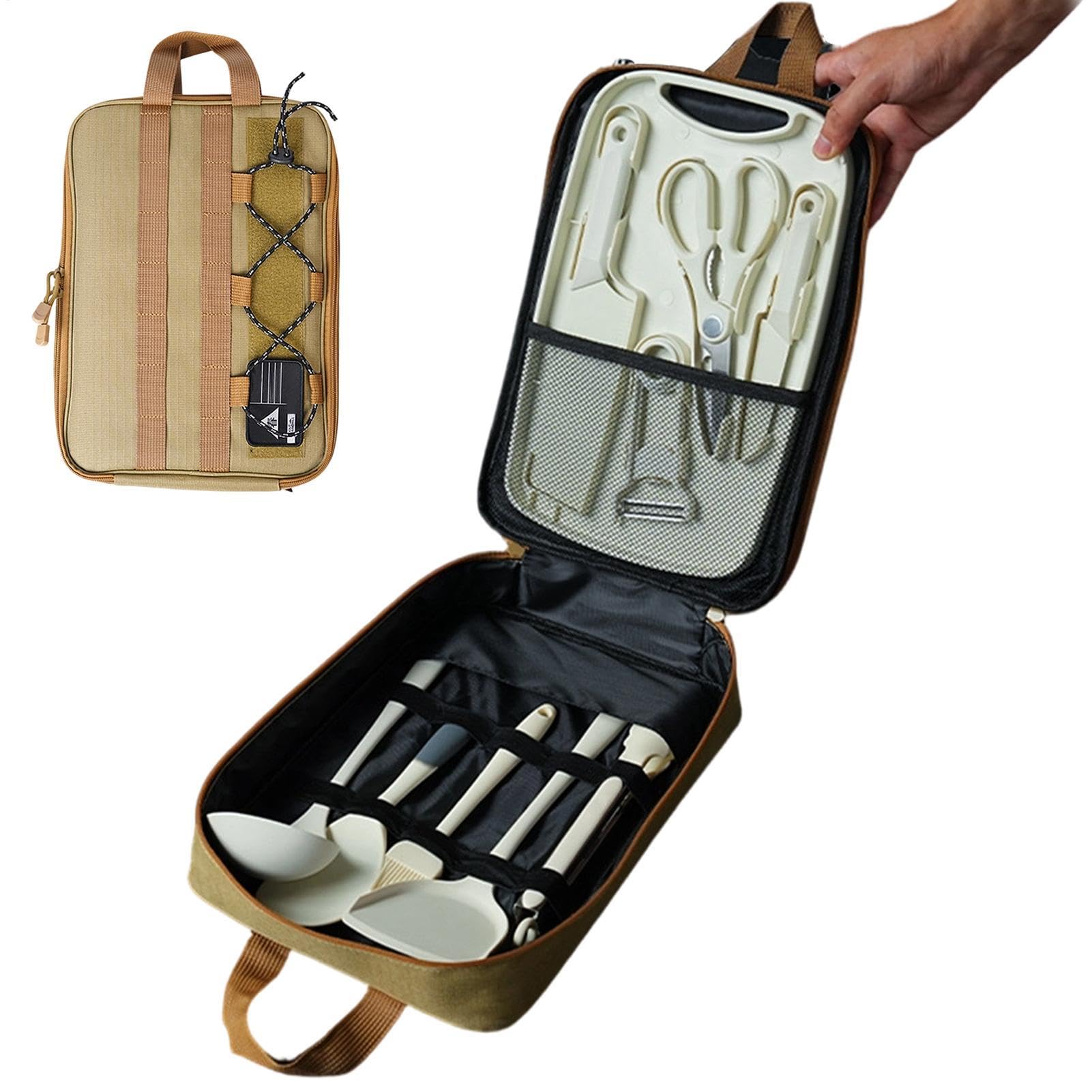 Set Organizzatore Per Campeggio Kit Multifunzionale Di Utensili Da Cottura | Borsa Organizer Per Utensili Da Cucina per Viaggi all'Aperto, Campeggio, Backpacking, Escursionismo, Trekking, Barbecue