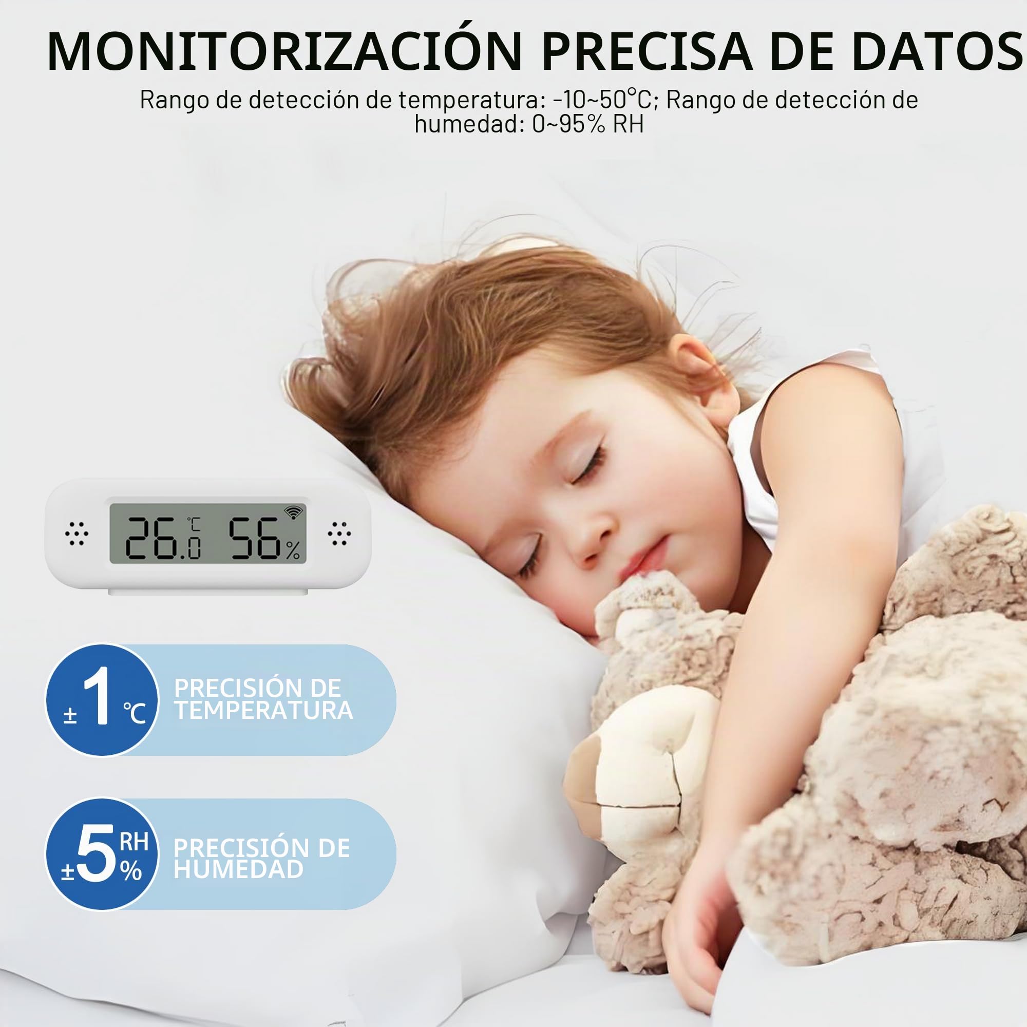 Termómetro higrómetro WiFi para interiores, sensor de temperatura inteligente, temperatura y humedad digitales con monitor de app, compatible con Alexa, para dormitorio, invernadero, bodega. 4PCS