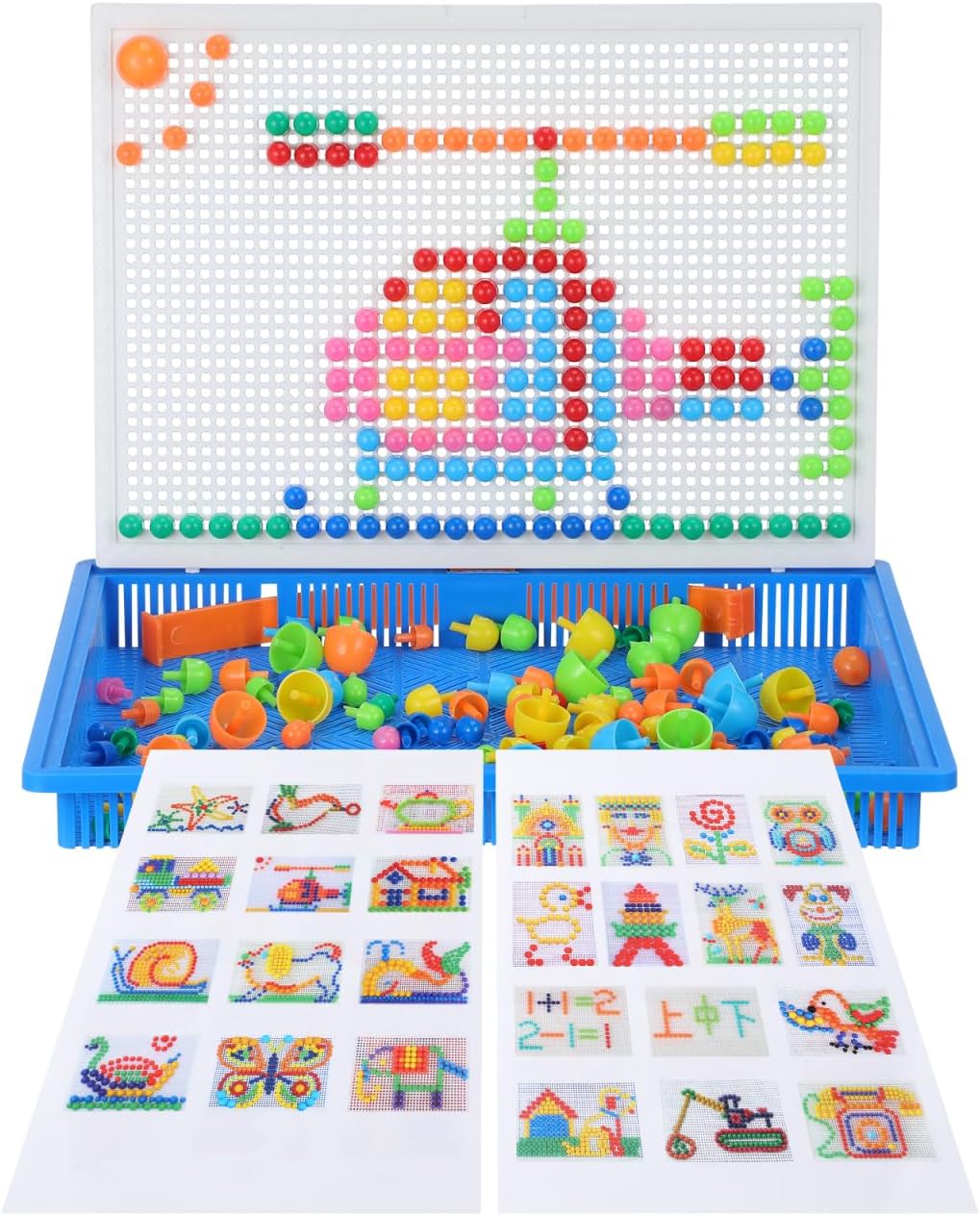 minkissy Mushroom Nails Pegboard Toy 296 piece Educational Puzzle with Creative Montessori Style Learning Toy for Kids Fine Motor Skills Logic Thinking Homeschool Activity
