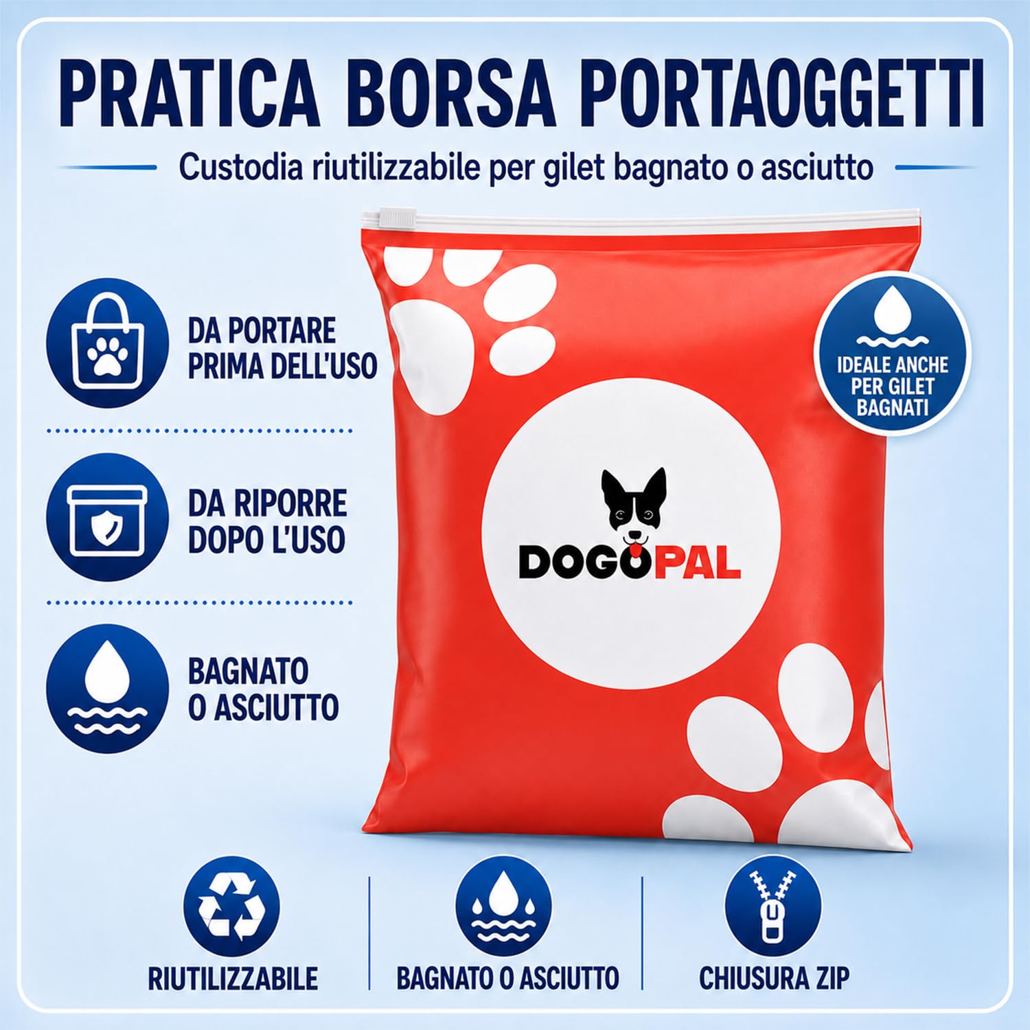 DOGOPAL Gilet Refrigerante per Cani, Giubbotto Rinfrescante Attivato dall'Acqua con Protezione UV, Maglia Estiva Leggera e Traspirante con Collo Alto per il Caldo, Passeggiate e Outdoor (Blu, XL)