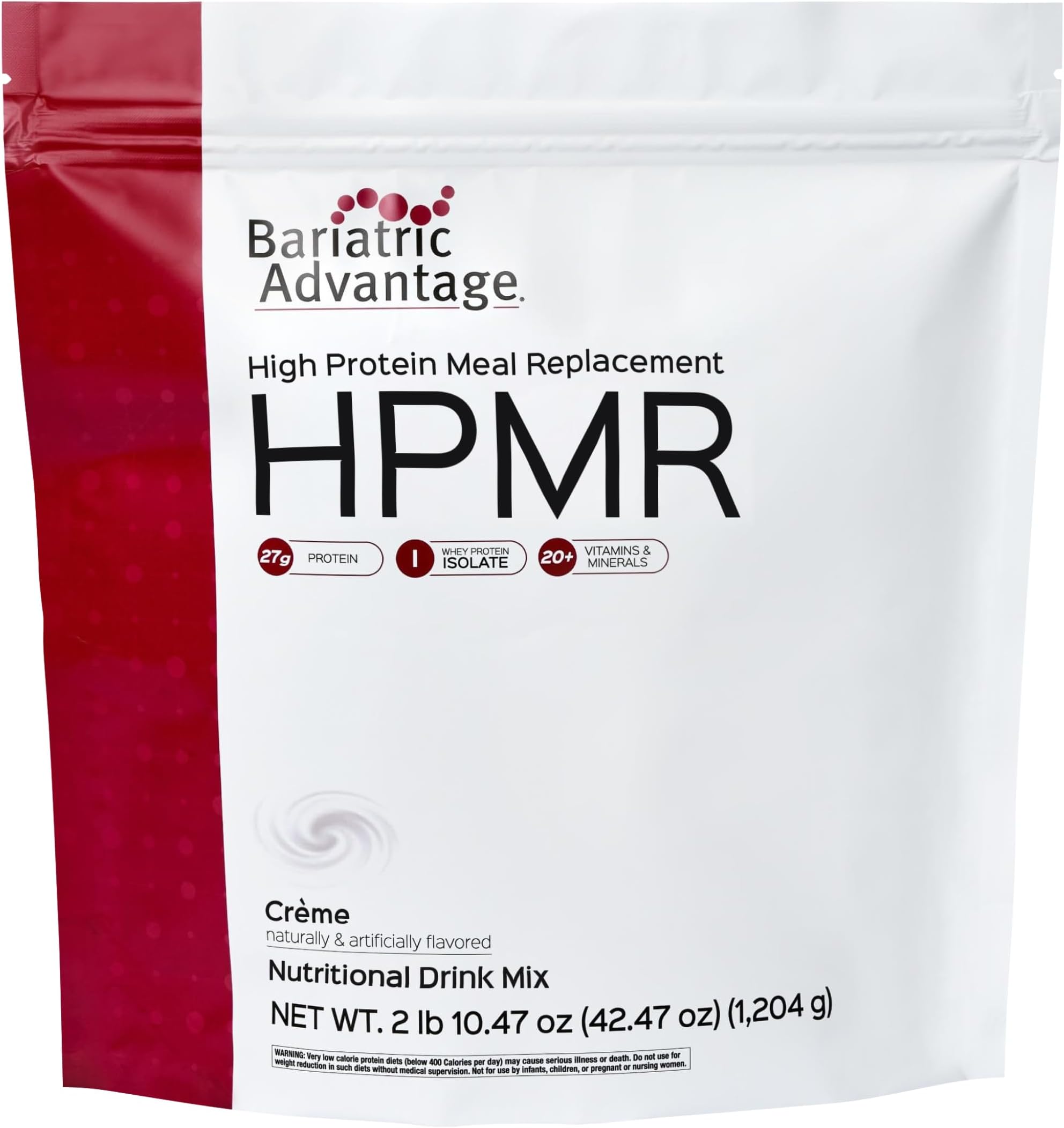 Bariatric Advantage High Protein Meal Replacement Drink Mix - Powder Whey Isolate for Gastric Bypass & Sleeve Gastrectomy Patients - 28 Servings with 27 g Protein - Creme - 43.46 oz