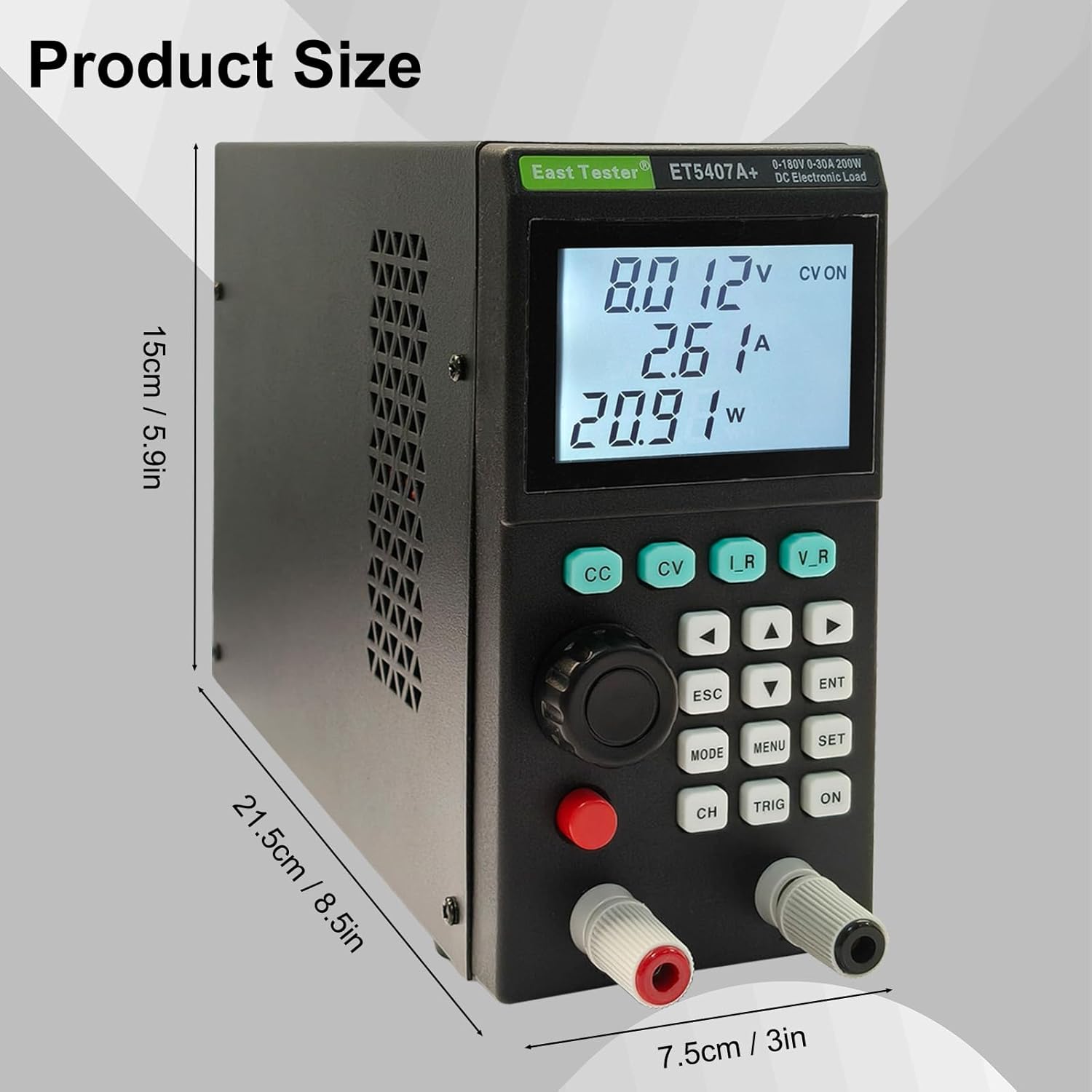 ET5407A+ Programmable DC Electronic Load 200W 0–180V 0–30A 1mV/1mA High-Resolution Battery Power Supply Tester with CC/CV/CR/CP Modes USB Control LCD Display for Lab R&D
