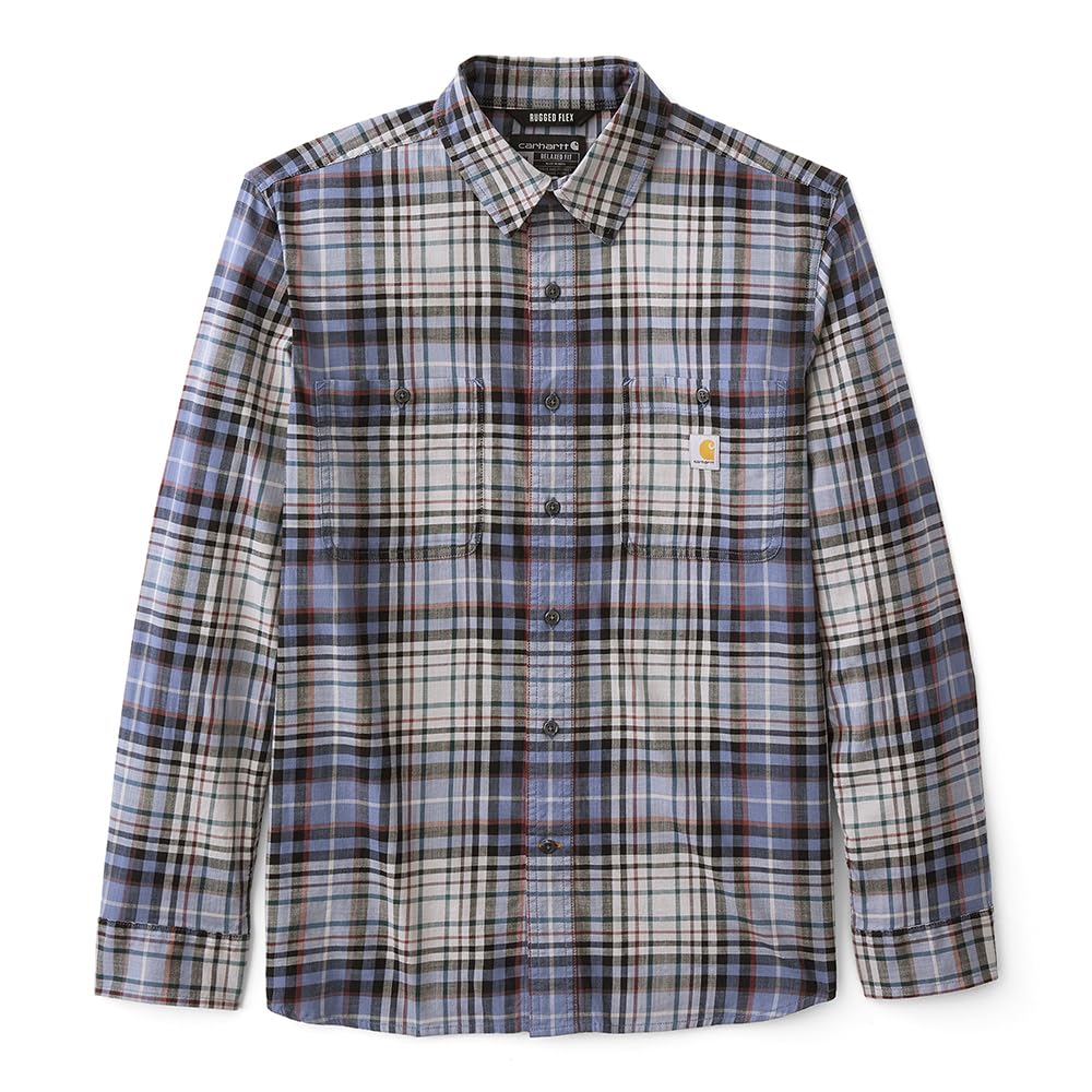 Carhartt Men’s Rugged Flex Relaxed Fit Lightweight Long-Sleeve Plaid Shirt, Faded Navy, XL