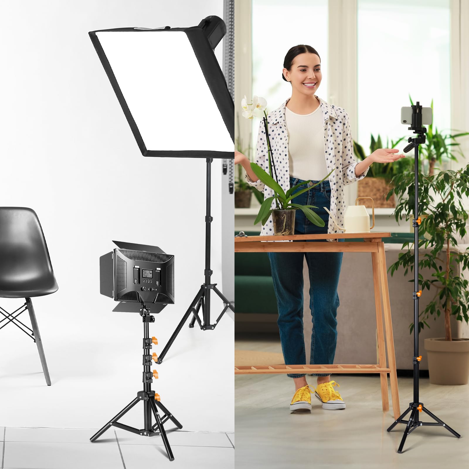 TARION Soporte de luz 130 cm - Lámpara de Metal trípode para Estudio y Aire Libre, Anillo de Luz, Flash, Negro
