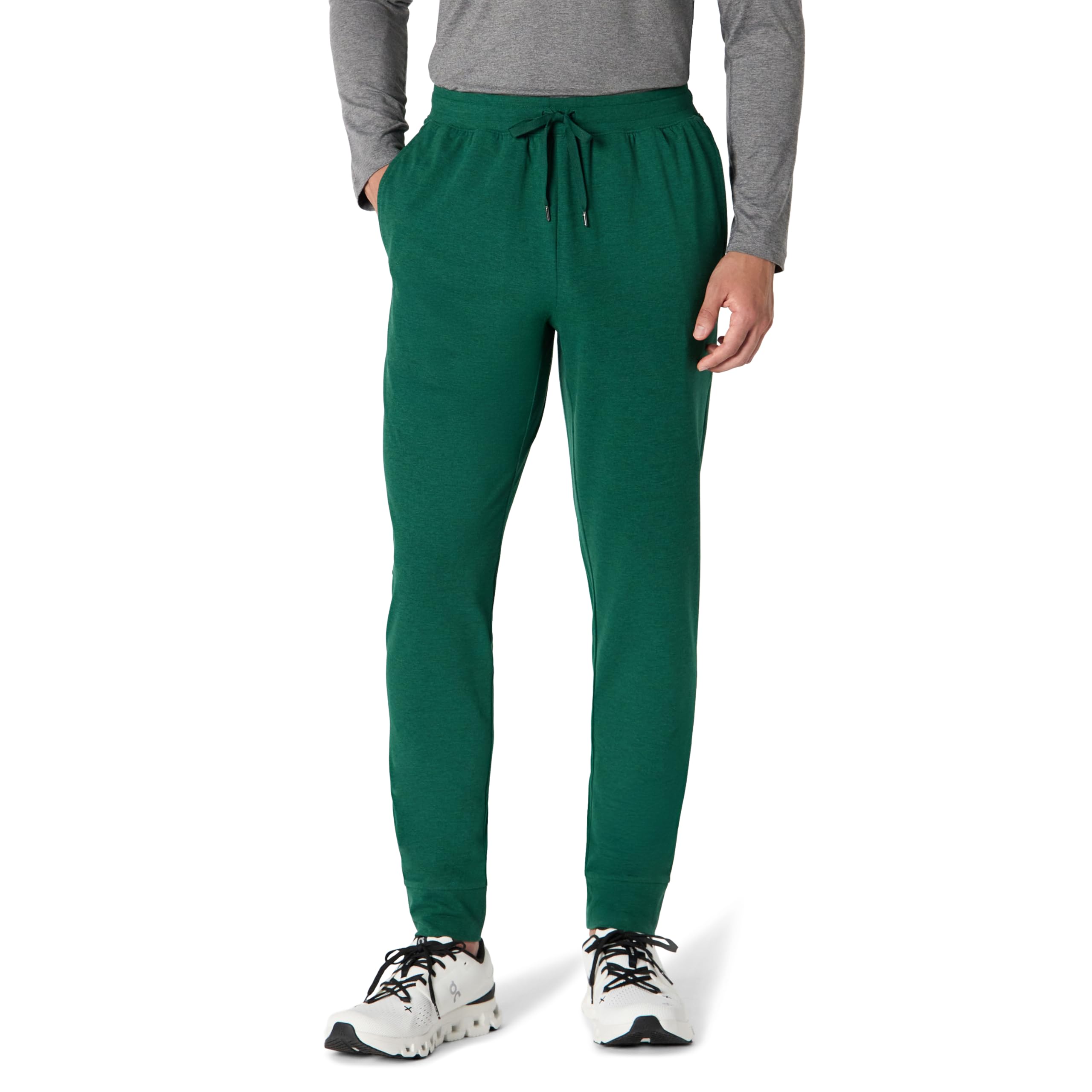 Amazon Essentials Herren Gymnastikhose Lang, Sportliche Schmal Zulaufende Weiche Leichte Funktions-Jogginghose für Training und Fitnessstudio, Grün Space-dye, S