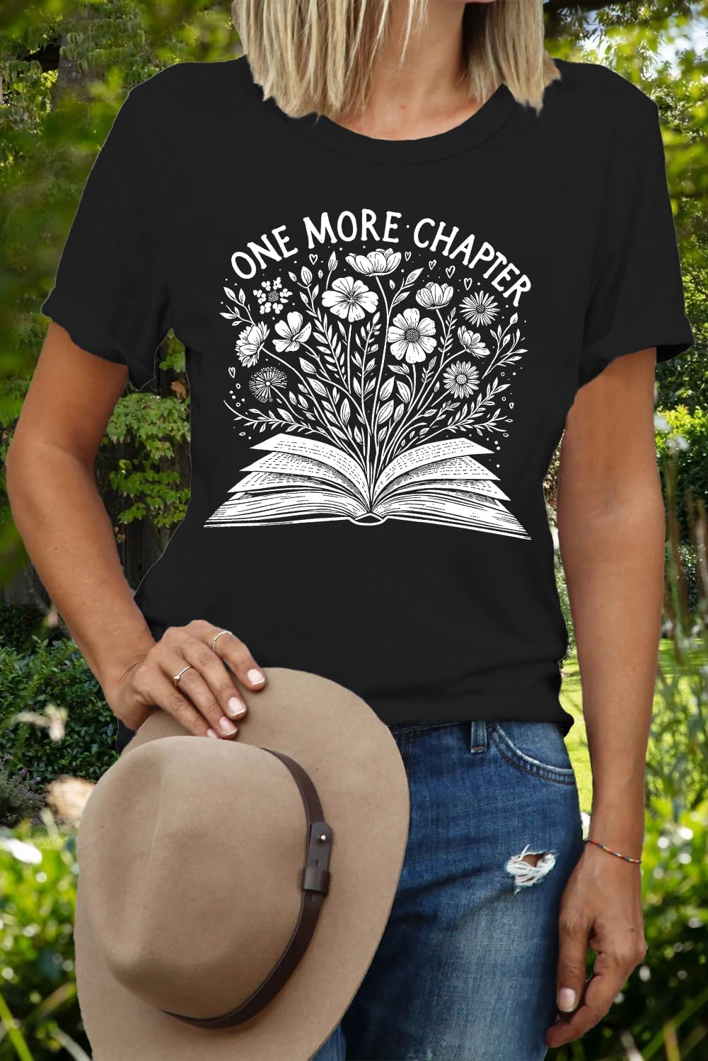 Womens Book Reader Shirt Reading Teacher T-Shirt Wildflower Librarian Tee Tops - Image 4