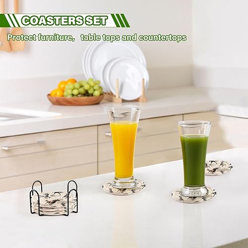 Miniatura 7 de Juego de 6 posavasos para bebidas con soporte para bebidas salvajes Mustang marrón, juego de 6 posavasos decorativos absorbentes de algodón tejido