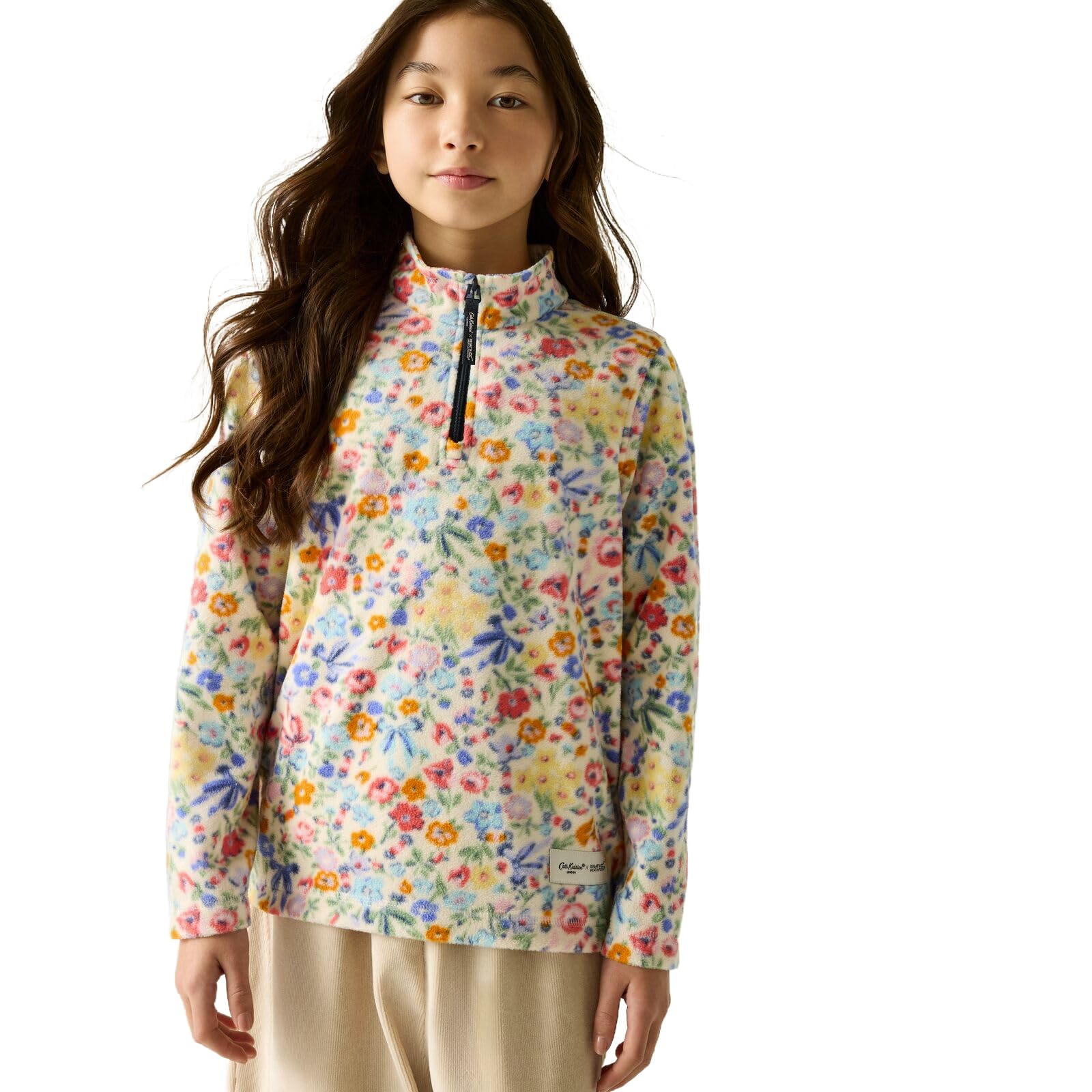 Regatta Girls Cream Harmony Ditsy Kids Cath Kidston Half Zip Fleece in Size 5 - 6 Years, Sports Direct