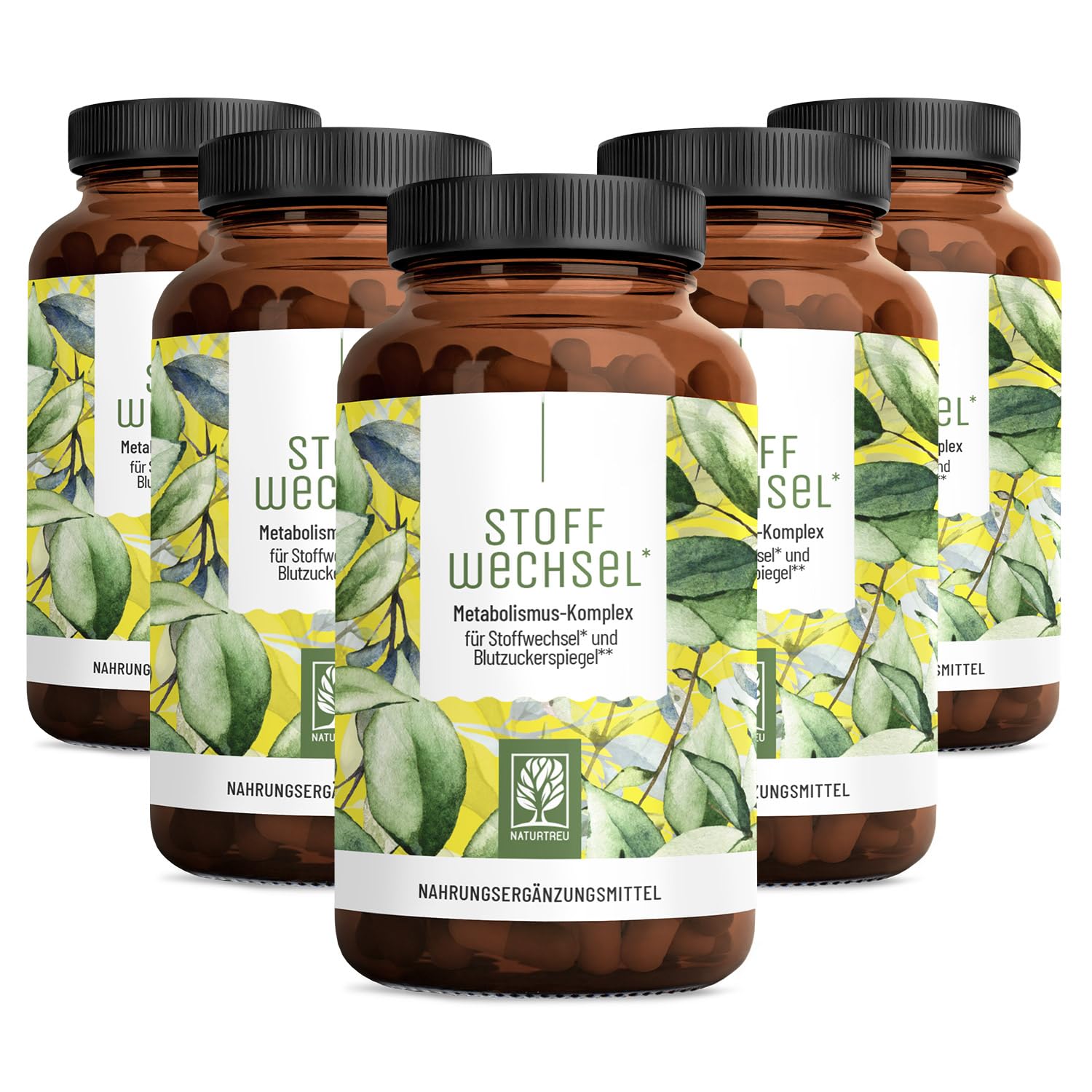 Stoffwechsel Kapseln Diät Unterstützung - Hochdosiert mit Grünem Tee, Forskohlii, Cholin, Spargel, Bittermelone, Garcinia Cambogia & Chrom - 600 Stoffwechsel Kapseln vegan von NATURTREU®