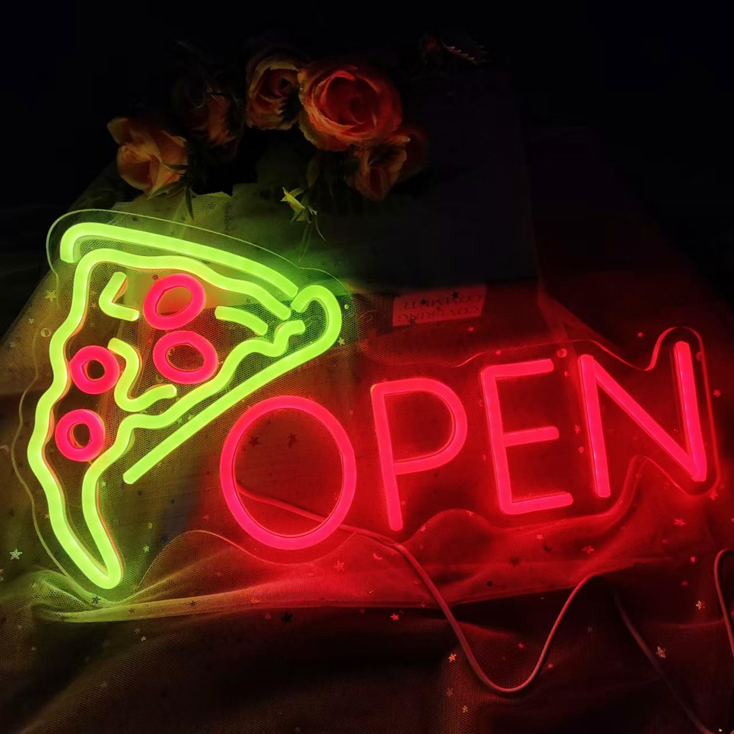 HFHungkeong Pizza Neon Sign Acrylic Open Light Up Signs For