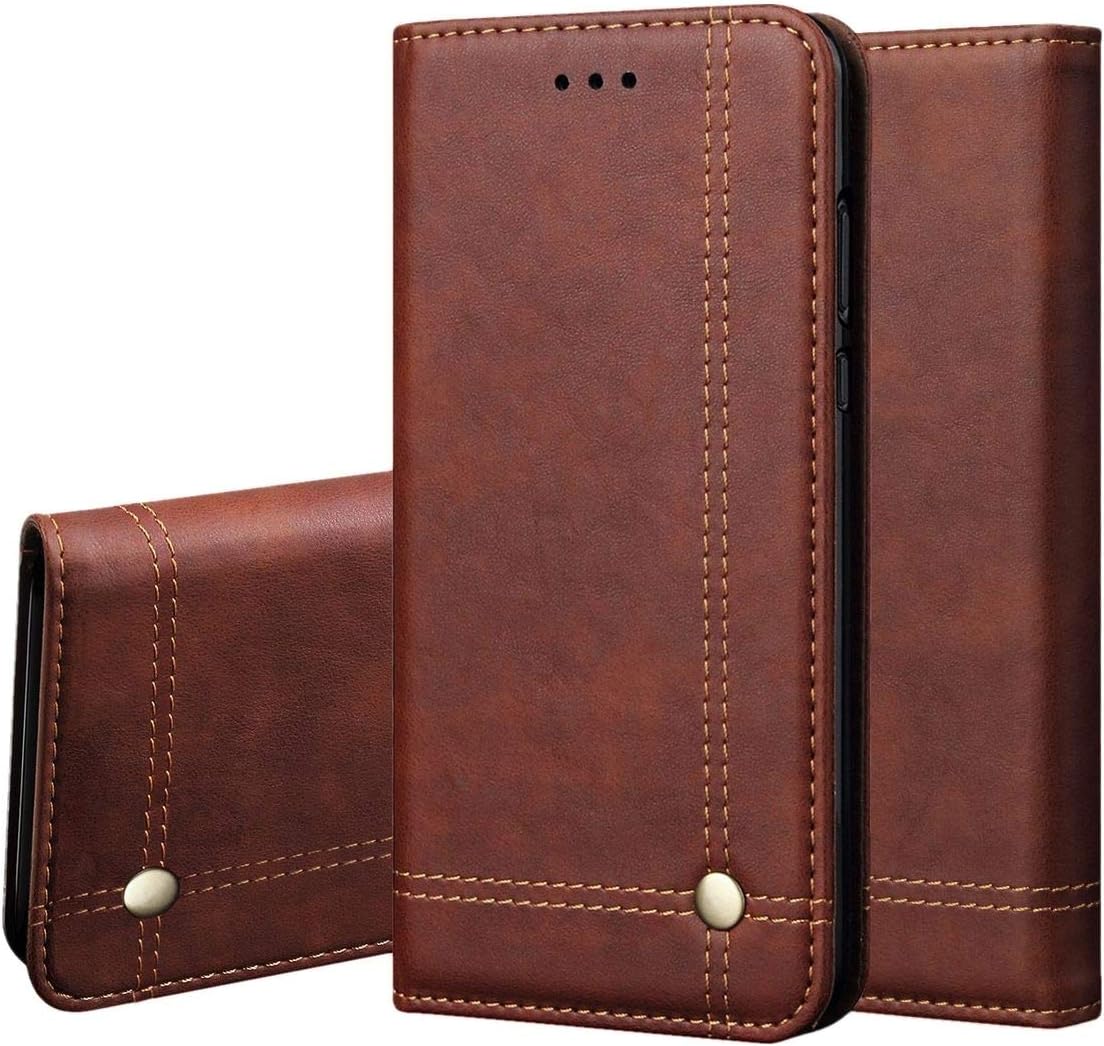 Pirum Magnetic Flip Cover Compatible with Samsung Galaxy Note10 / Note 10 Leather Case Wallet Slim Book Cover with Card Slots Cash Pocket Stand Holder - Brown