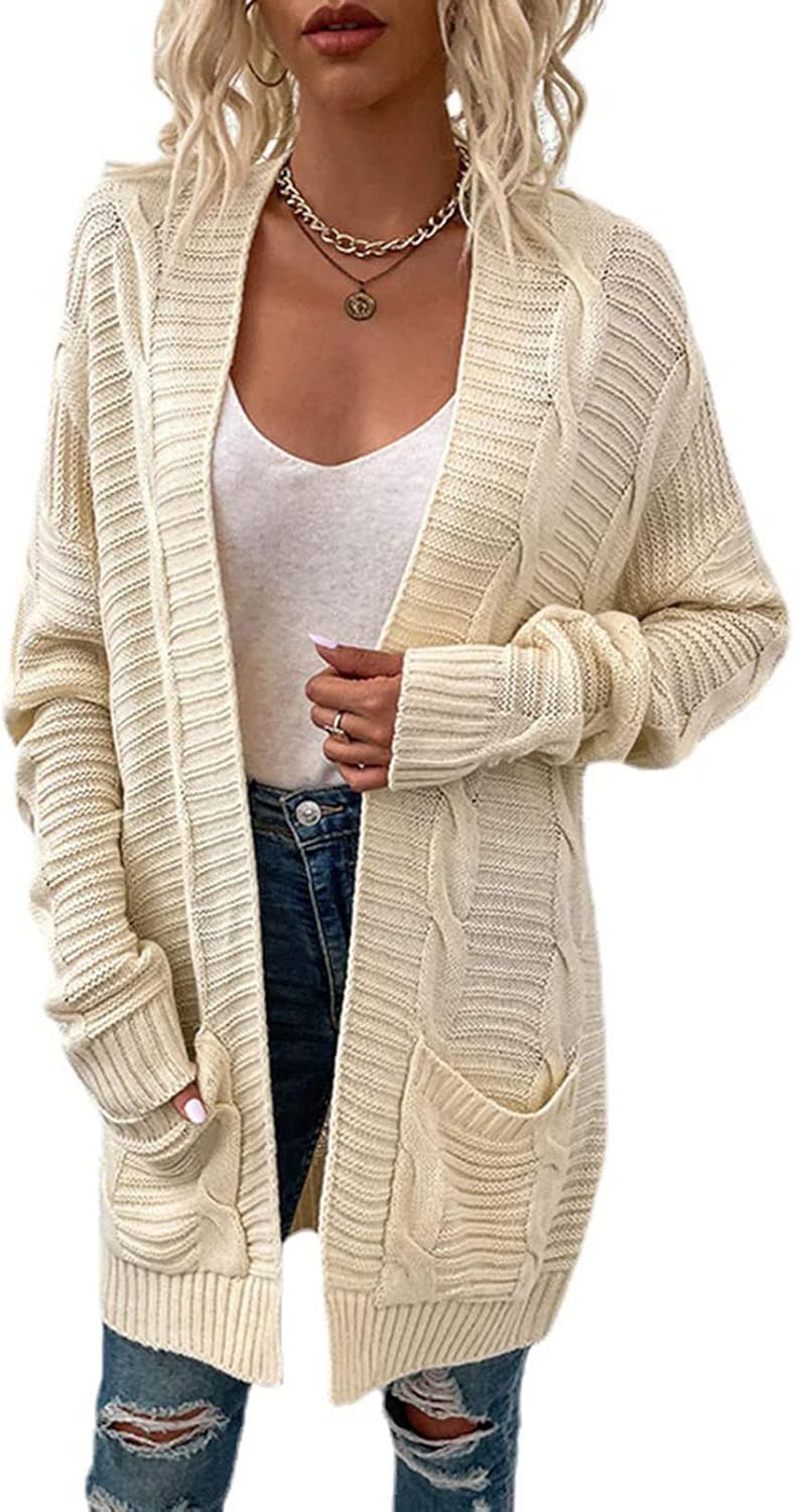 QBTZJ Women Knitted Cardigan Sweater Autumn Winter Long Sleeve Sweaters  Coat Casual Baggy Pockets Knitwear Coat Small Apricot at Amazon Women's  Clothing store