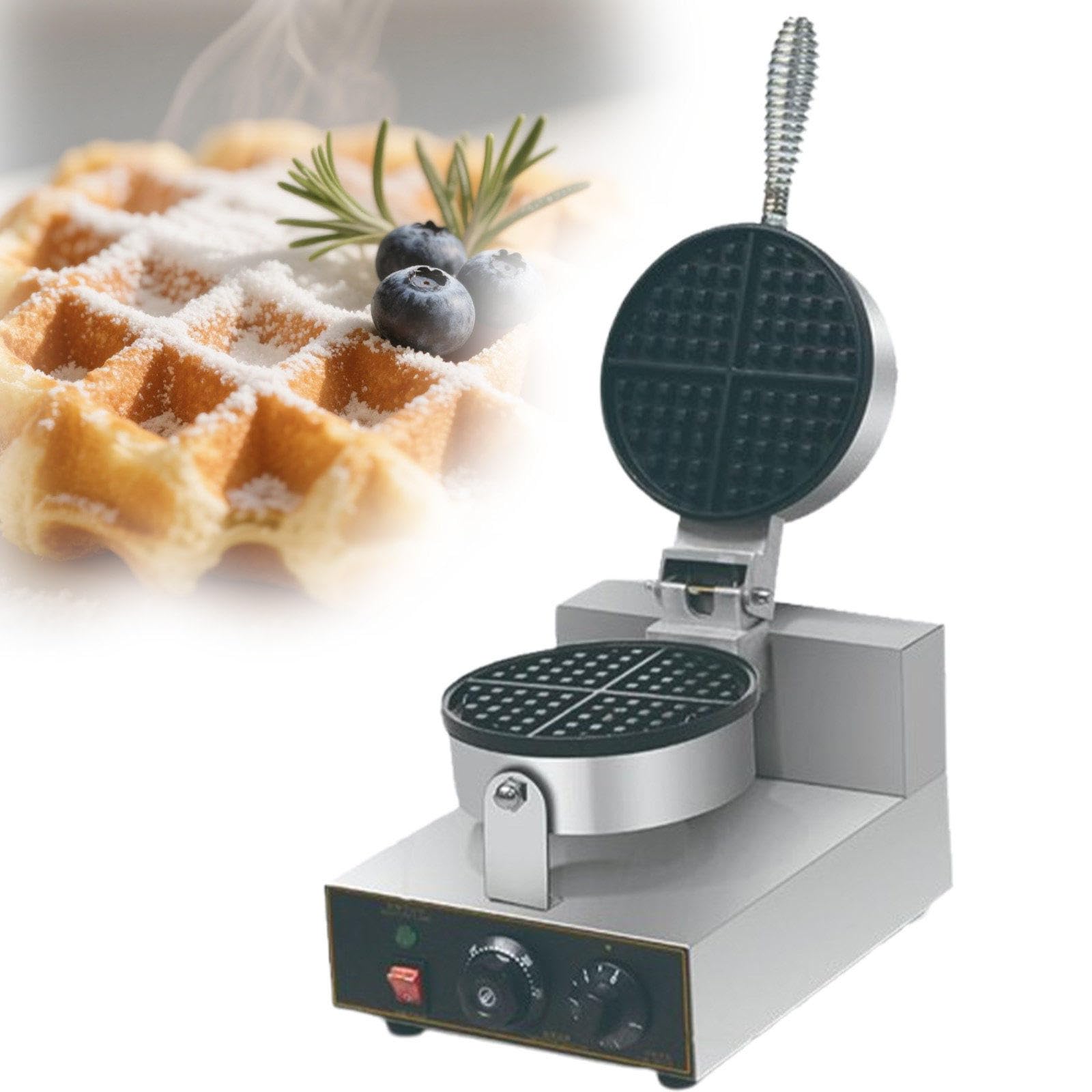 Macchina per waffle commerciale con riscaldamento fronte-retro, controllo della temperatura e timer per ristoranti e caffetterie