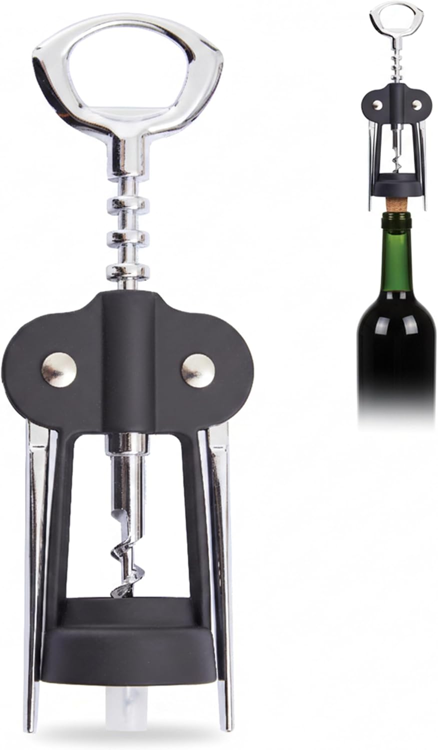 Premier Housewares Black Wing Corkscrew | Stylish Barware Accessory with Ergonomic Handle | Durable Steel Frame for Easy Cork Removal | Perfect for Any Occasion