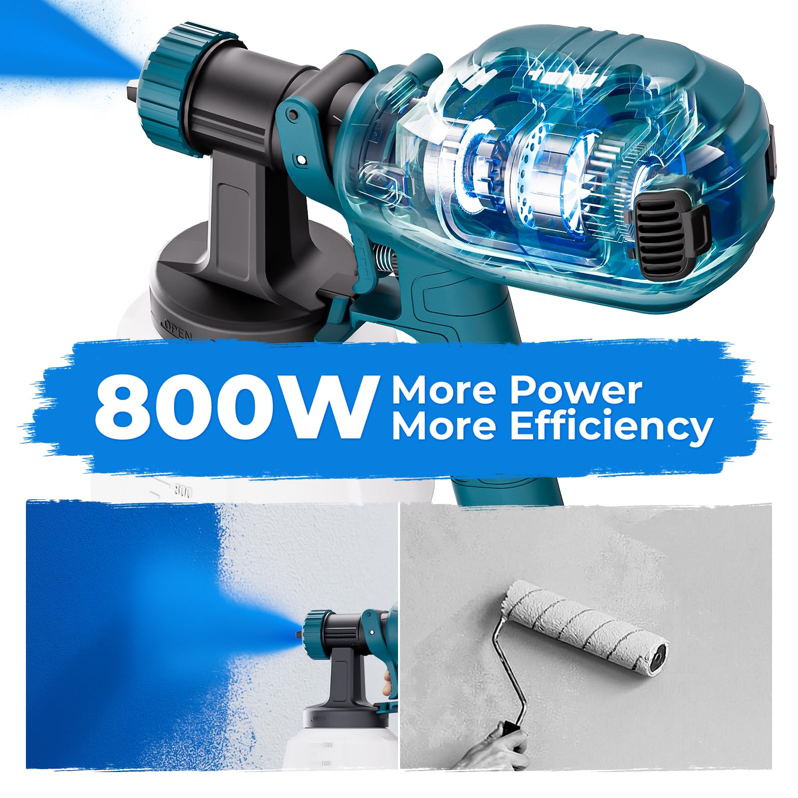 HANSILK Pistola de Pintura HVLP 800W Pulverizador Eléctrico con Depósito de 1200ml 5 Boquillas & 3 Modos de Rociado Flujo Ajustable Fácil de Limpiar para Muebles Paredes Vallas Bricolaje
