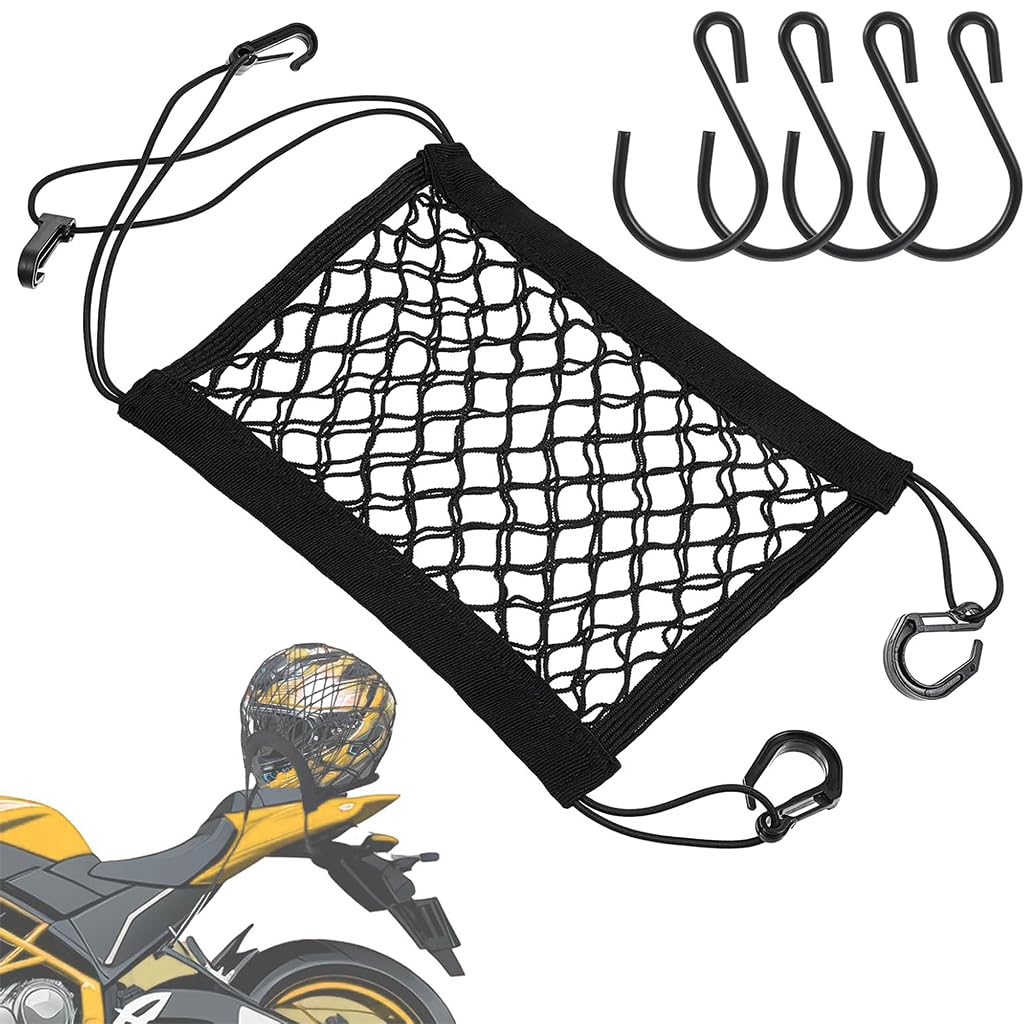 ELEPHANTBOAT® Upgrade Cargo Net for Motorcycle Helmet Storage, 10"X11" High-Elastic Double Layer Bungee Net with 4 Strong Hooks