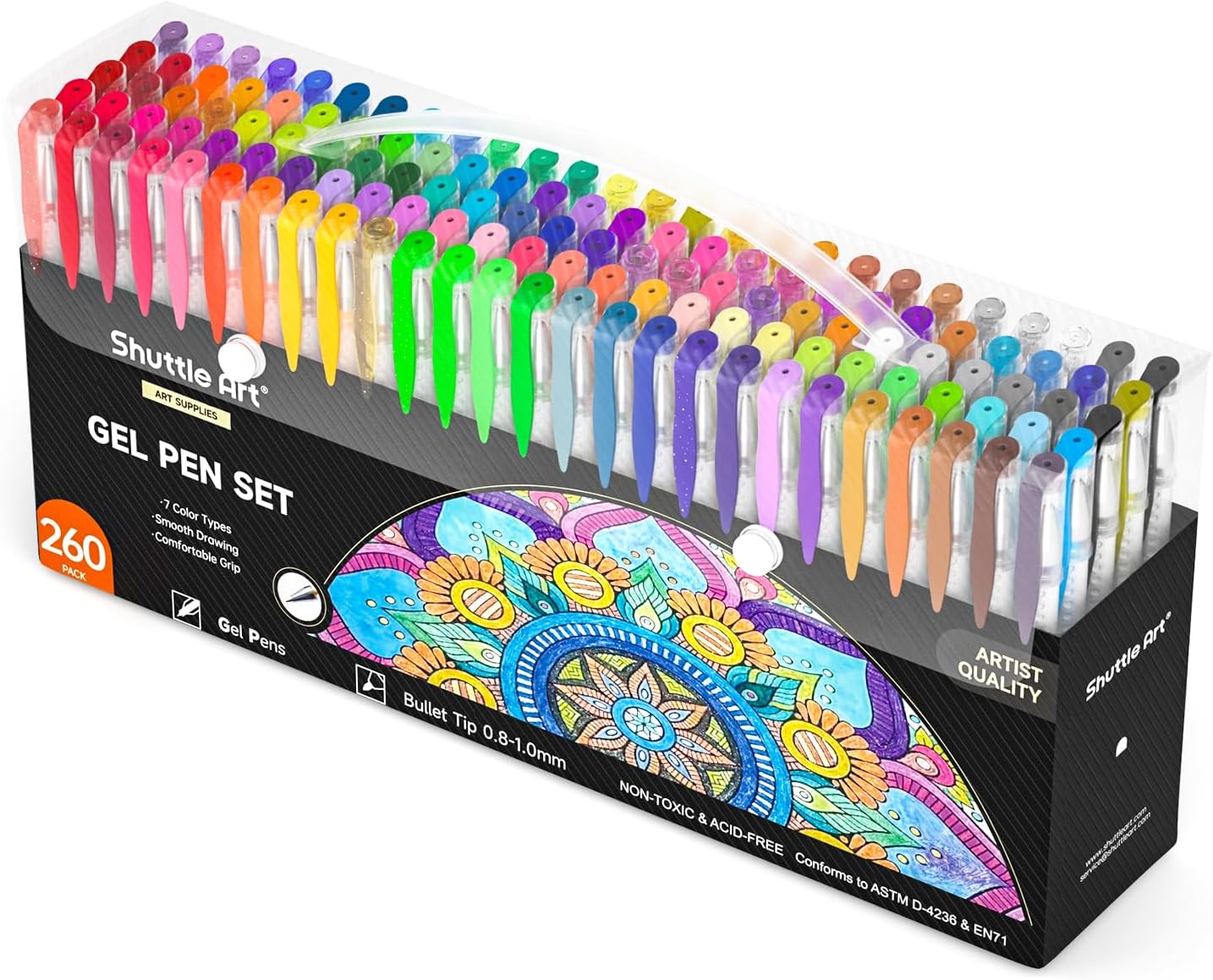 Gel Pens for Colouring, 260 Pack Gel Pens Set, 130 Assorted Colours plus 130 Refills, Glitter Neon Pastel Metallic Colours, Ideal for Adult Colouring Books, Doodling, Drawing, Writing