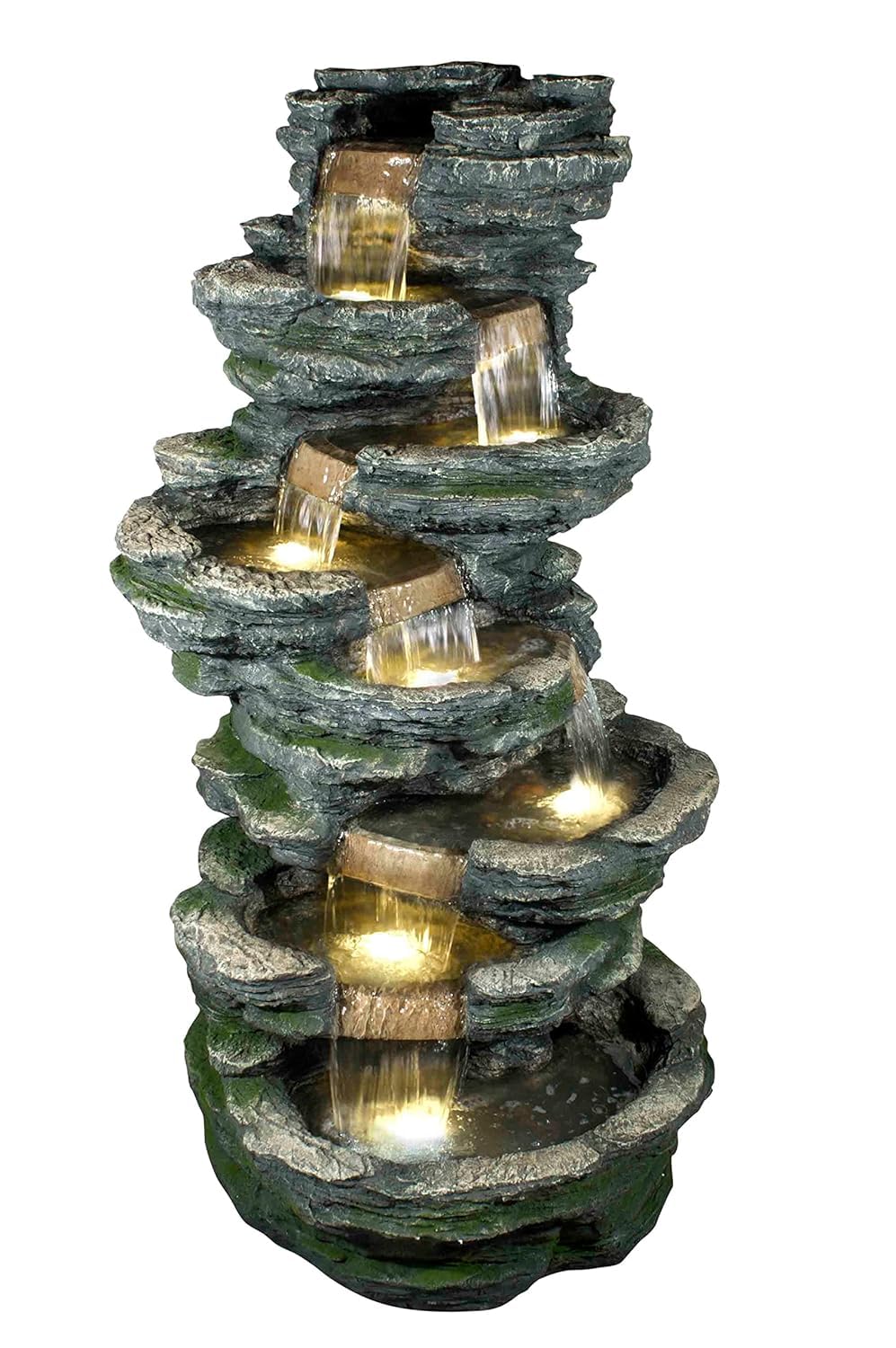 Water Fountain for Home Decor | Big 8 Tier Rainforest Rock Water Fountain with LED Lights for Indoor Outdoor Home Decor Farmhouse Garden Patio Deck Porch Gift Gifting House Warming-image-17
