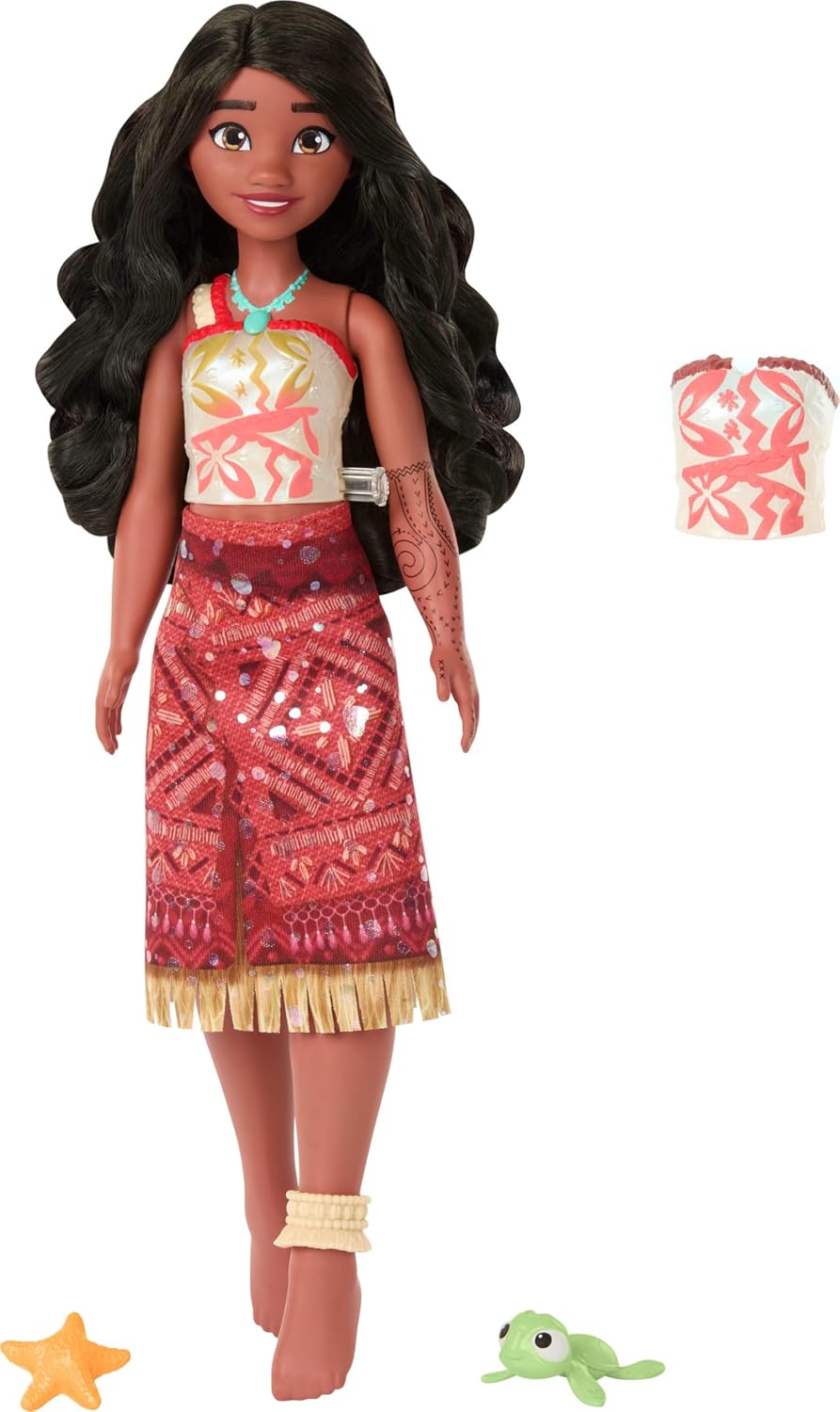 Mattel Disney Moana 2 Toys, Swimming Tautai Moana Fashion Doll with 2 Accessories, Color-Change Bodice & Kicking Legs, Inspired by The Movie