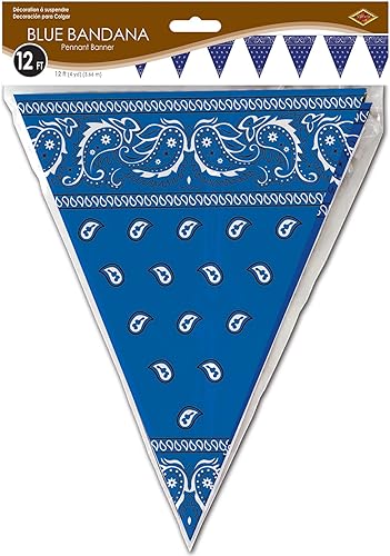 Miniatura 5 de Beistle Banderín bandana, 11 pulgadas x 12 pies, azulblanco, 57720-B