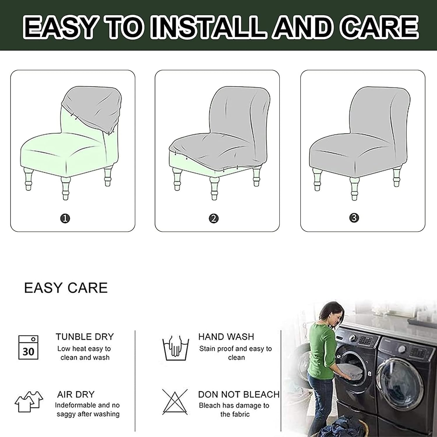 A,2PCS, Modern Printed Armless Accent Chair Covers Slipcovers, Stretch Slip Covers for Armless Accent Chair, Removable Washable Accent Chair Cover No Arms, Furniture Protector for Bedroom