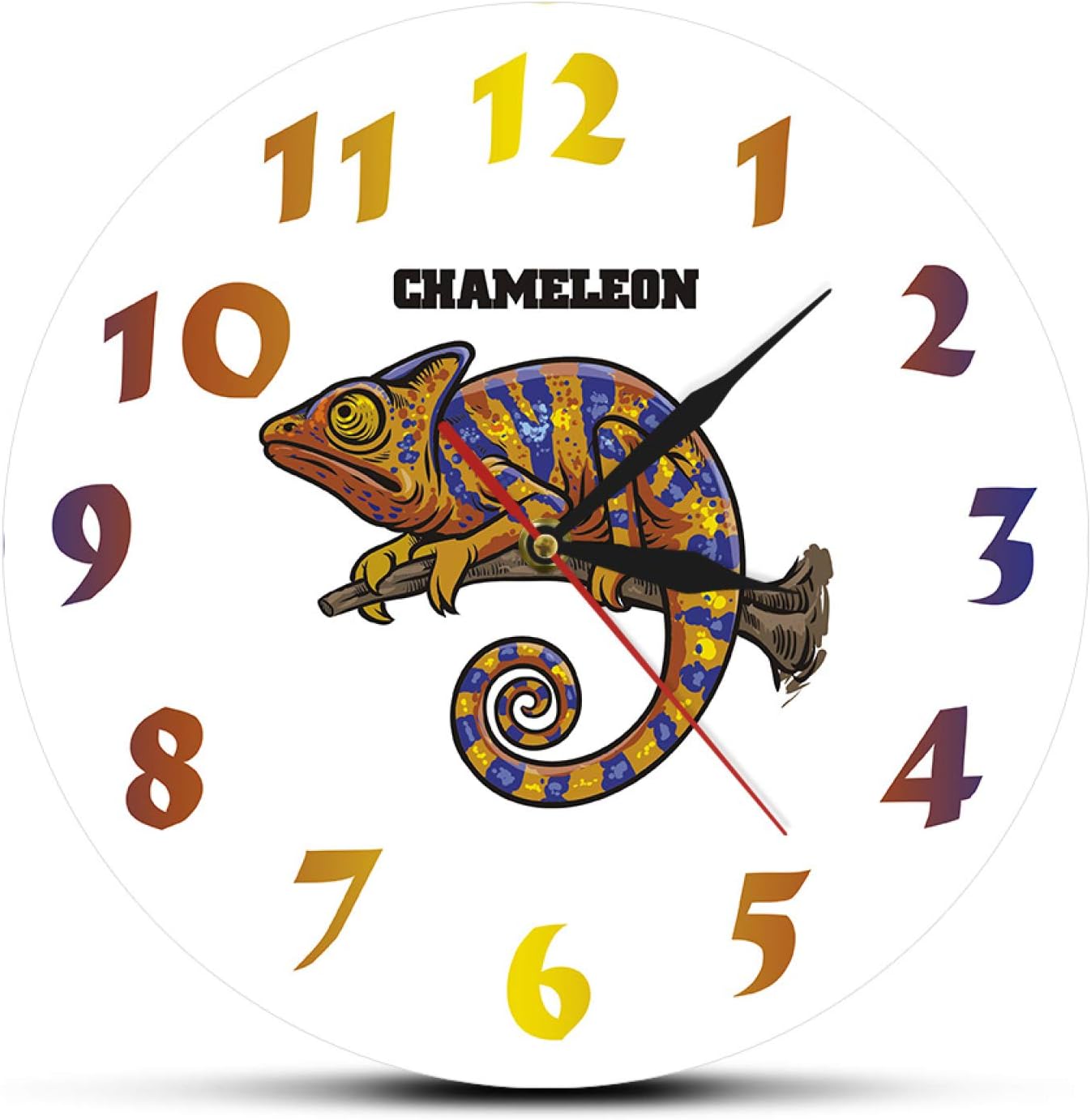 30cm Silent Wall Clock Lizard Animal Surreal Print Wall Clock Chameleon Nursery Home Decorative Reptile Silent Quartz Hanging Wall Watch for Modern Wall Decor