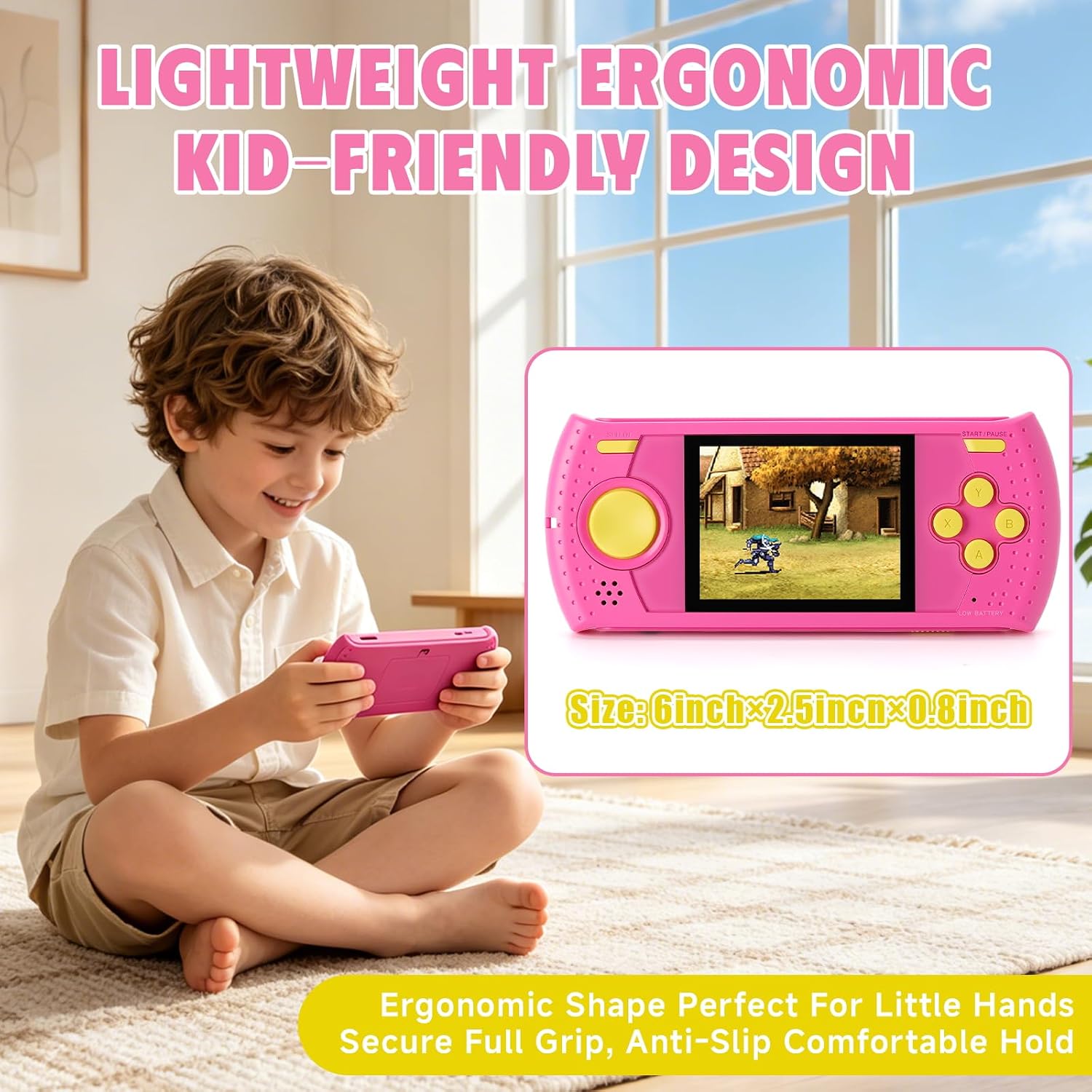 Handheld Game for Kids, Portable Video Gaming Player with 230 Classic Games, Rechargeable Travel Mini Arcade, 3.0'' HD Screen Electronic Toys for Boys Girls, Ideal Road Trip & Air Travel Gifts (Pink)