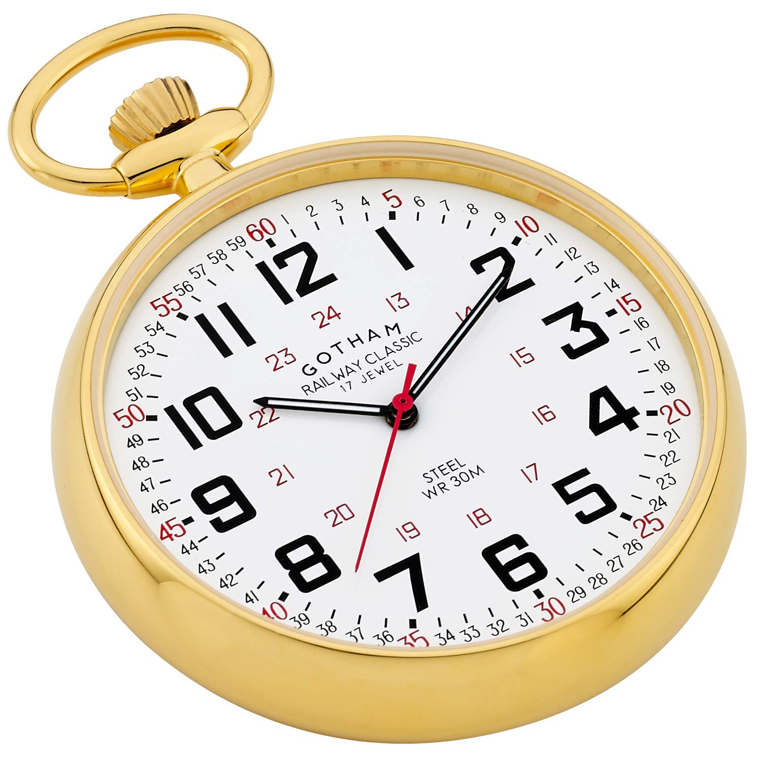 Gotham Men's Gold-Plated Stainless Steel Mechanical Hand Wind Railroad Pocket Watch # GWC14100G