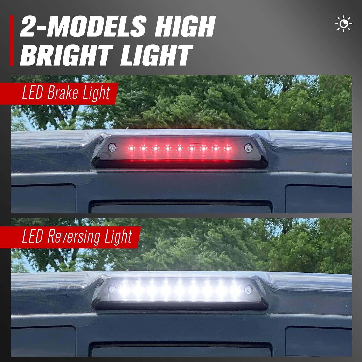 FIERYRED Third Brake Light/Reverse Light Smoked Compatible with 2009-2014 Ford F150 Third Brake Light,Rear Cab Brake Light,3rd Brake lights Power Saving IP67 Waterproof