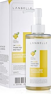 LANBELLE Deep Cleansing Oil Korean Oil Cleanser 6.76 Oz Face Wash All Naturally-Derived GrapeSeed Oil Lemon Vegan Dry Sens...