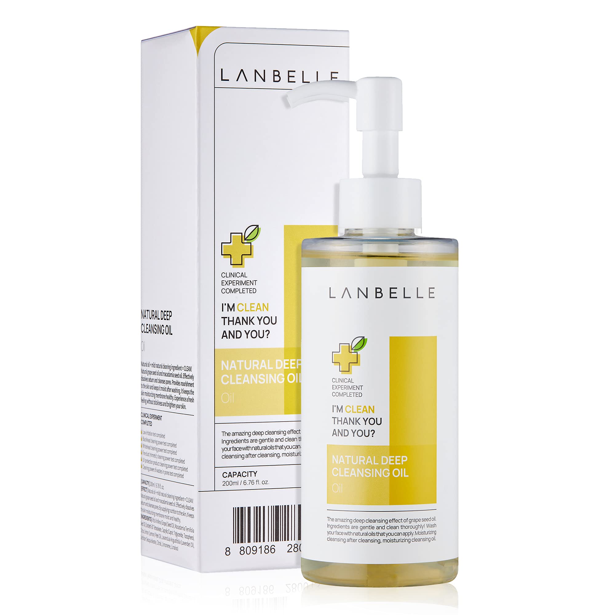 Amazon.com: LANBELLE Deep Cleansing Oil Korean Oil Cleanser 6.76 Oz Face  Wash All Naturally-Derived GrapeSeed Oil Lemon Vegan Dry Sensitive  Acne-Prone Skin Age Defying Makeup Remover Melting Blackhead Sebum Care :  Beauty