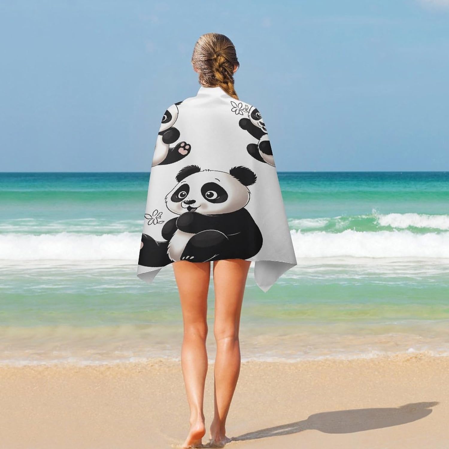 Swimming Towel, Playful Panda Printed Fashion Towel,Portable Towel,Durable Towel